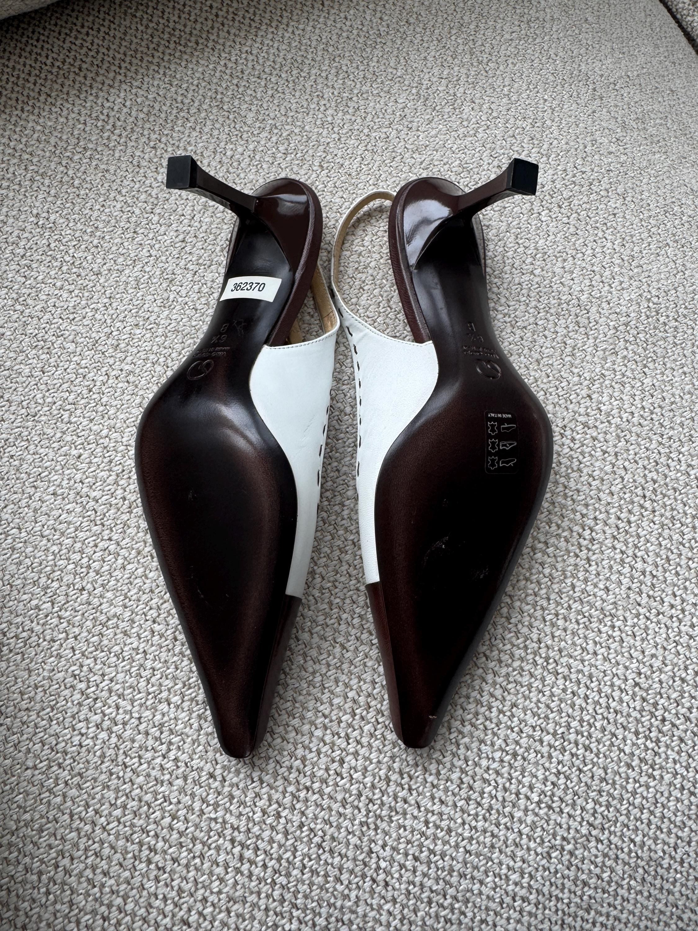 Vintage St. John Two-Tone White and Brown Slingback Heels – Size 6.5 – Made in Italy
