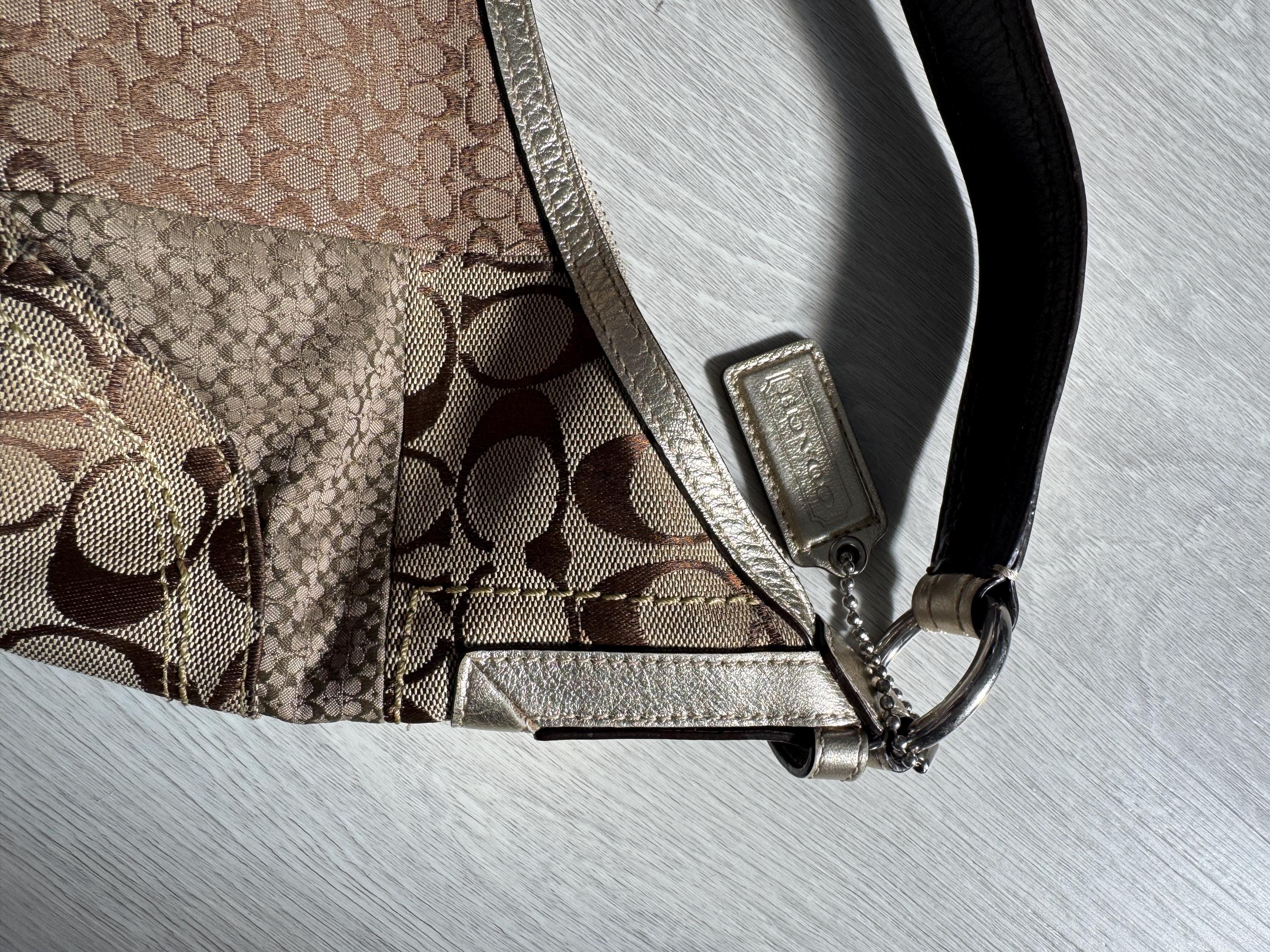 Vintage Coach Patchwork Shoulder Bag – Signature Jacquard Metallic Trim Hobo Purse