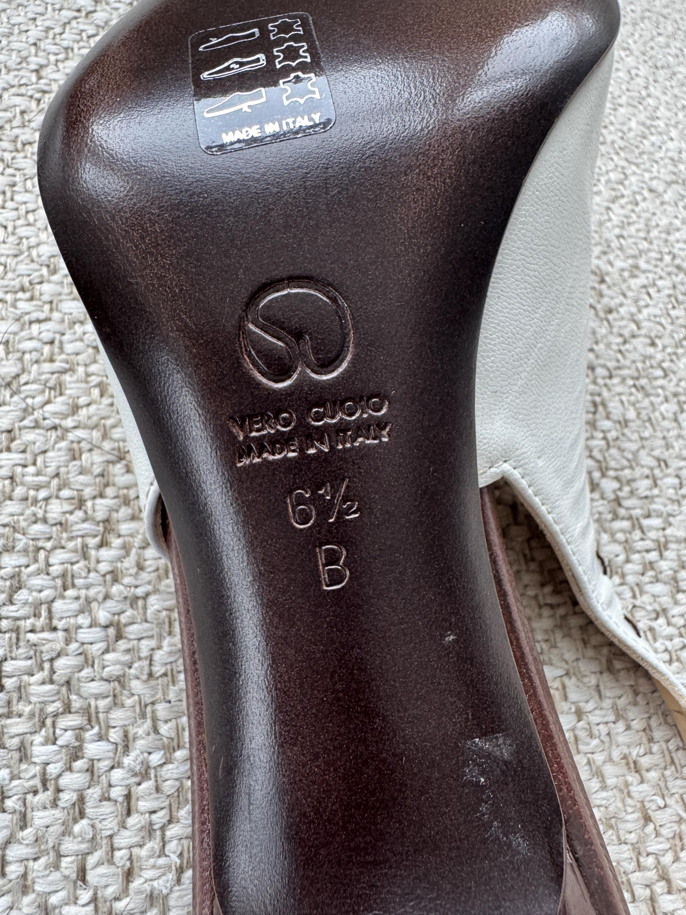 Vintage St. John Two-Tone White and Brown Slingback Heels – Size 6.5 – Made in Italy