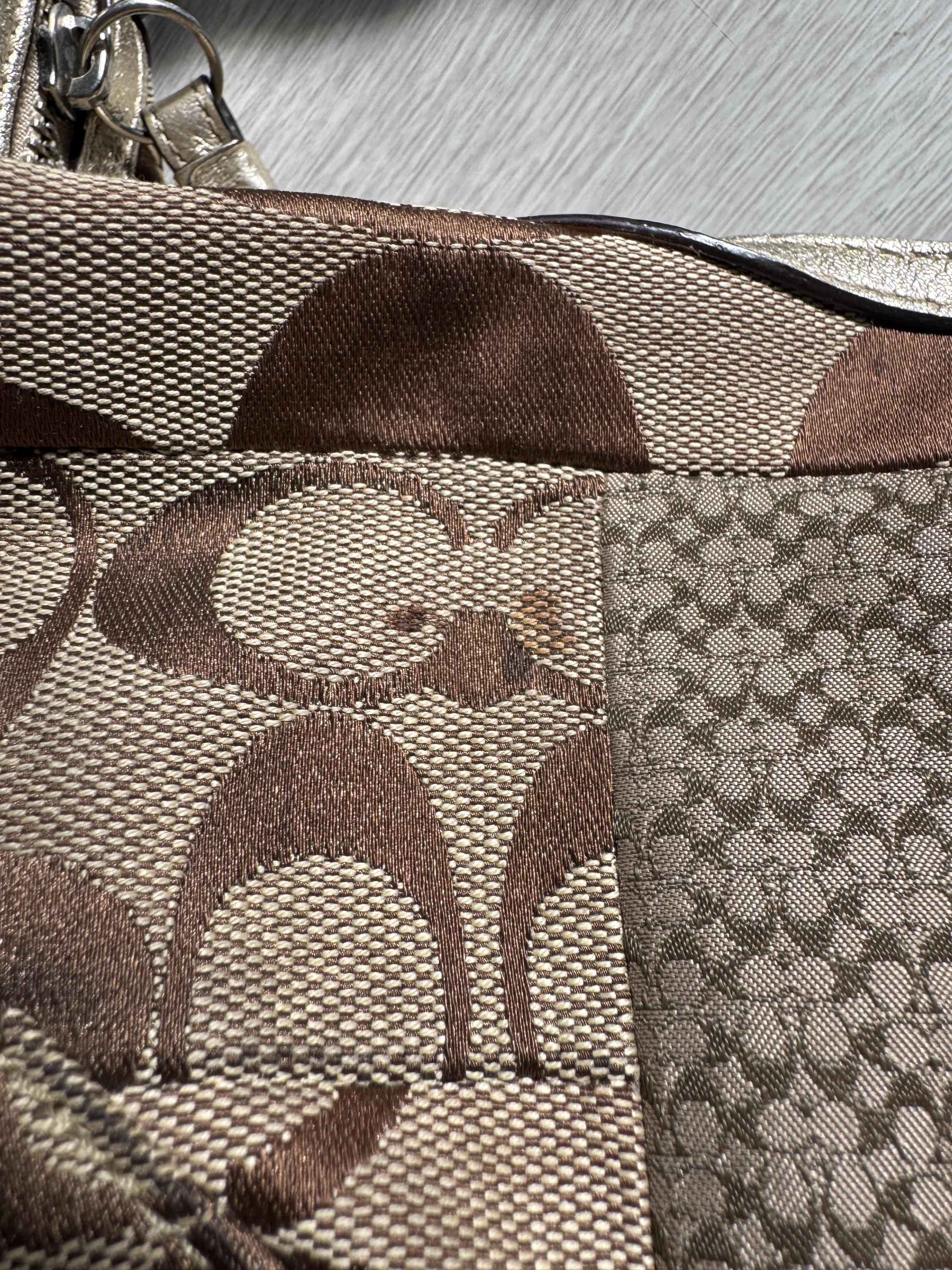 Vintage Coach Patchwork Shoulder Bag – Signature Jacquard Metallic Trim Hobo Purse