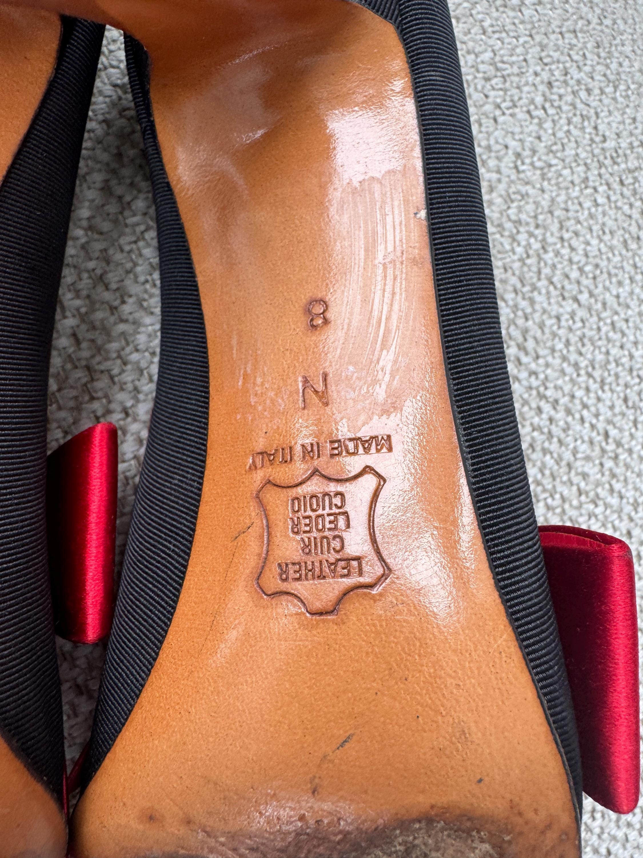 Vintage Yves Saint Laurent Bow Heels – Black & Red Satin