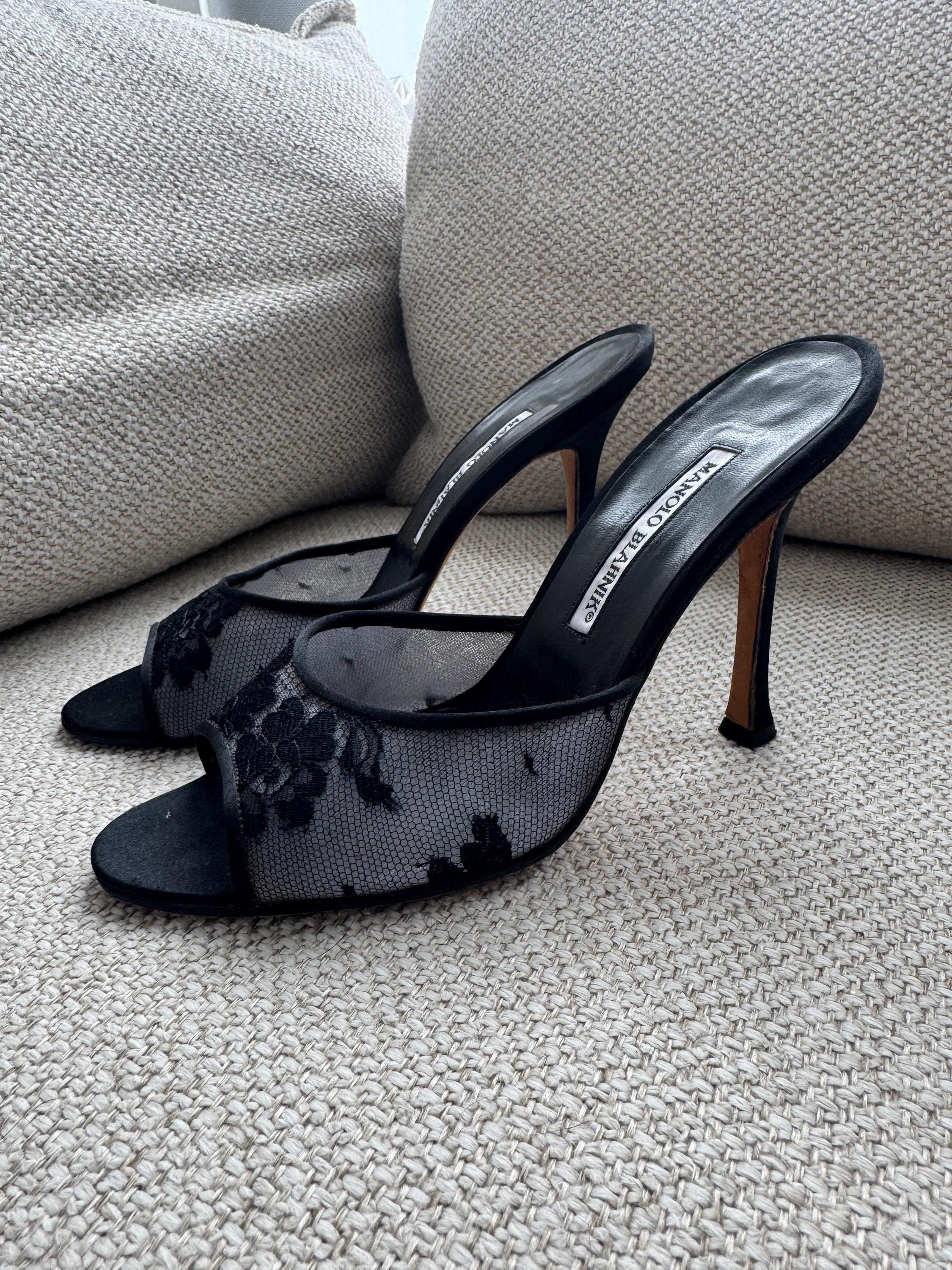 Vintage Manolo Blahnik Black Lace Mules – Rare Italian Designer Heels