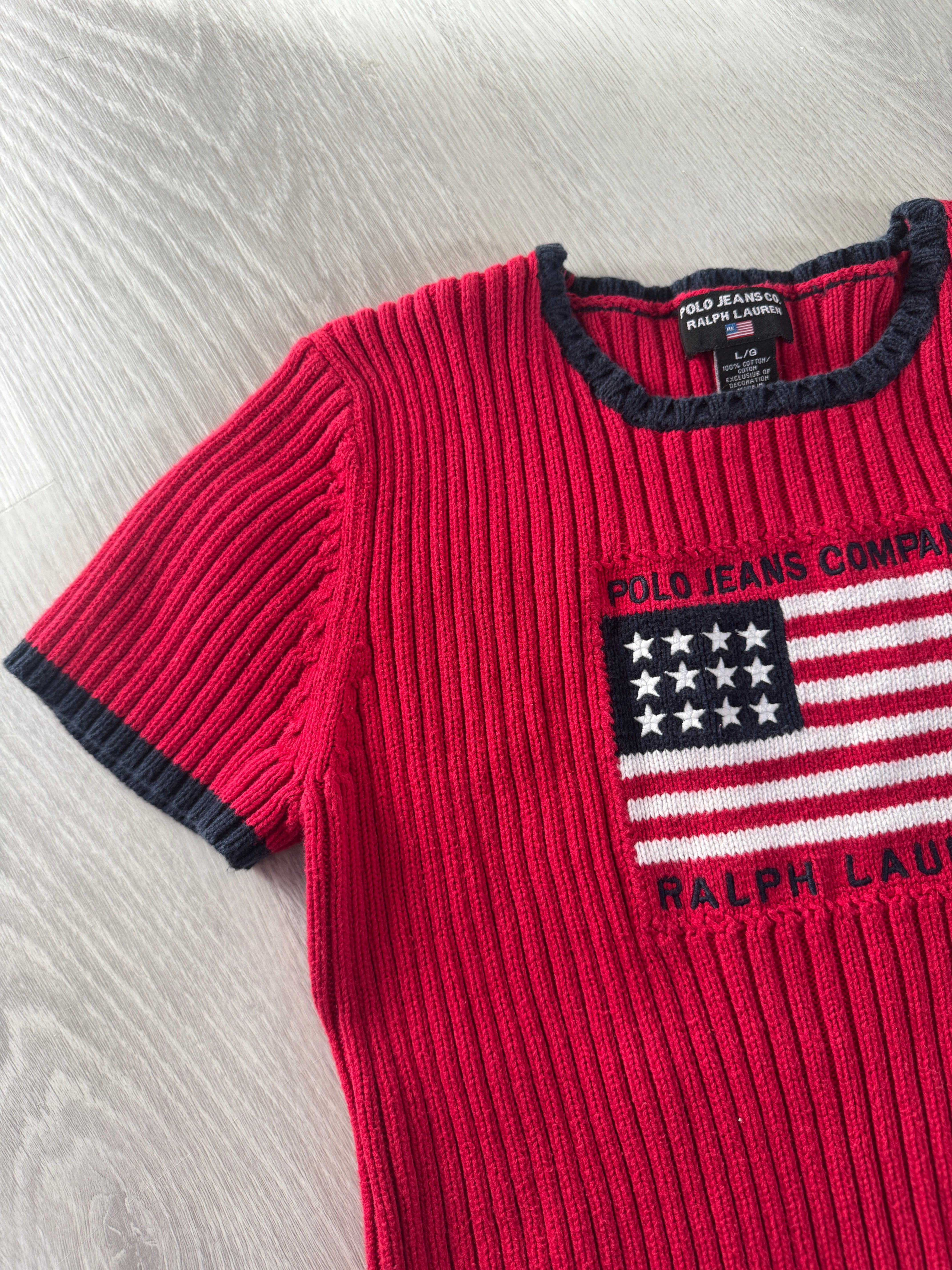Vintage Polo Jeans Co. Ralph Lauren Flag Ribbed Knit Top