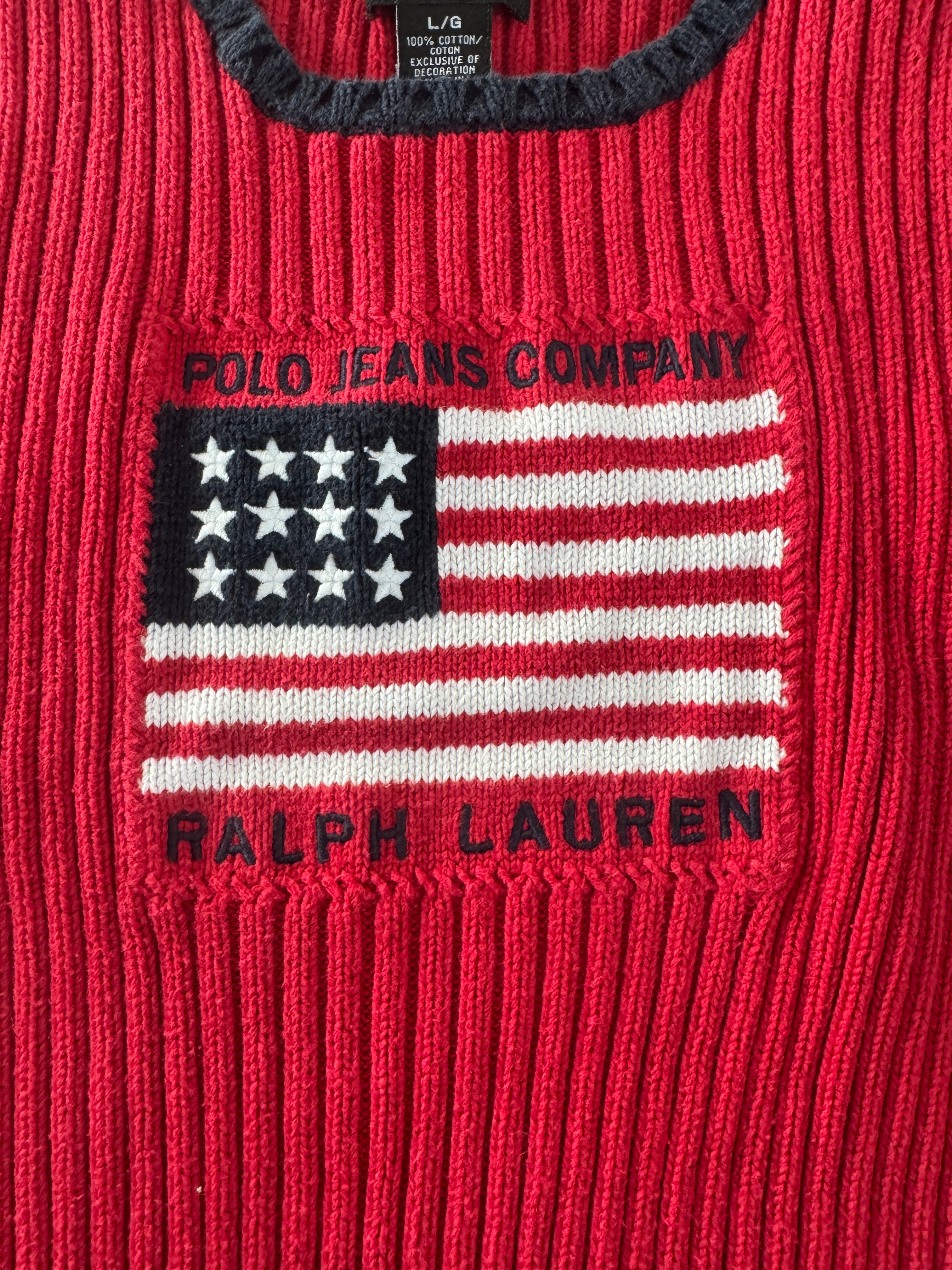 Vintage Polo Jeans Co. Ralph Lauren Flag Ribbed Knit Top