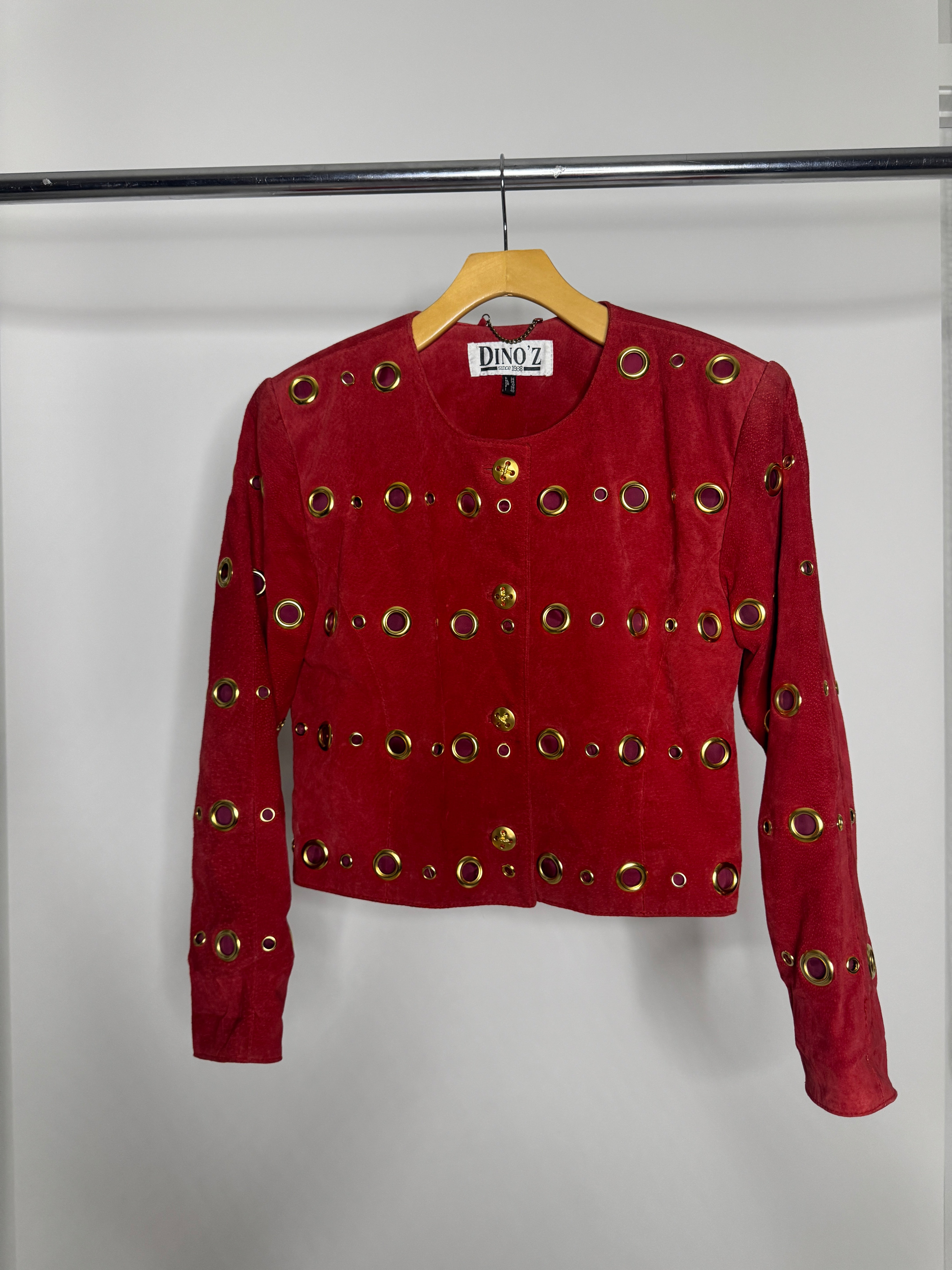 Vintage Dino’Z Red Suede Grommet Jacket