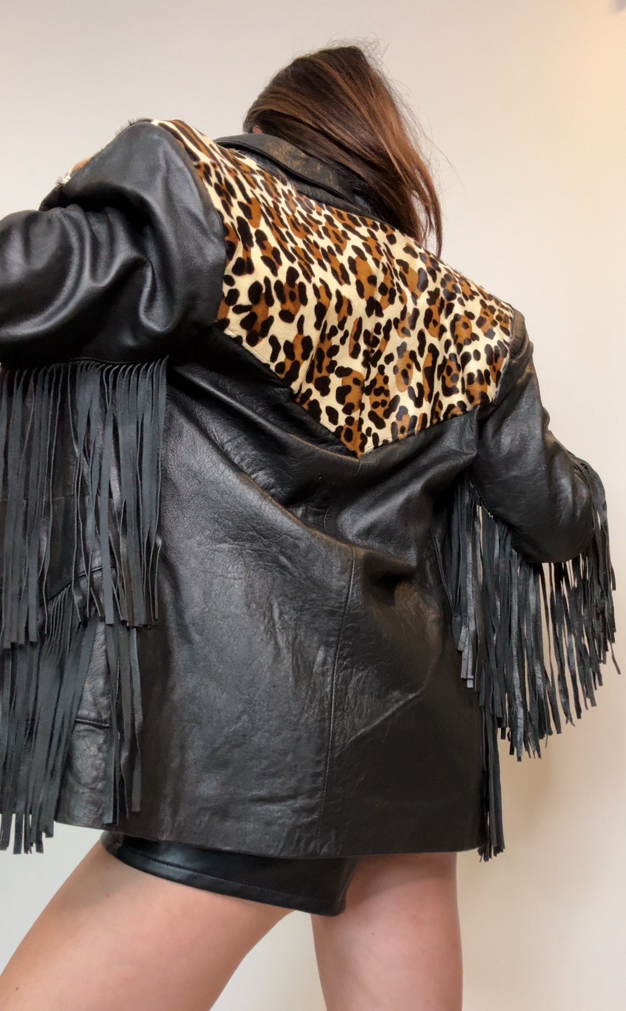 Vintage Michael Max New York Leather & Pony Hair Fringe Jacket