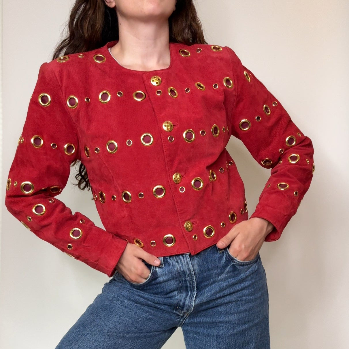 Vintage Dino’Z Red Suede Grommet Jacket