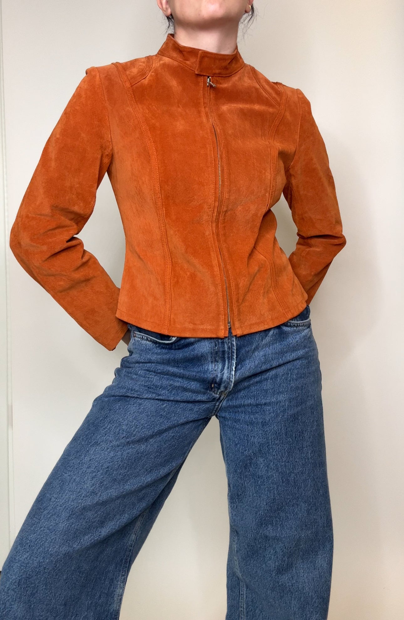 Vintage Le Château Orange Suede Moto Jacket
