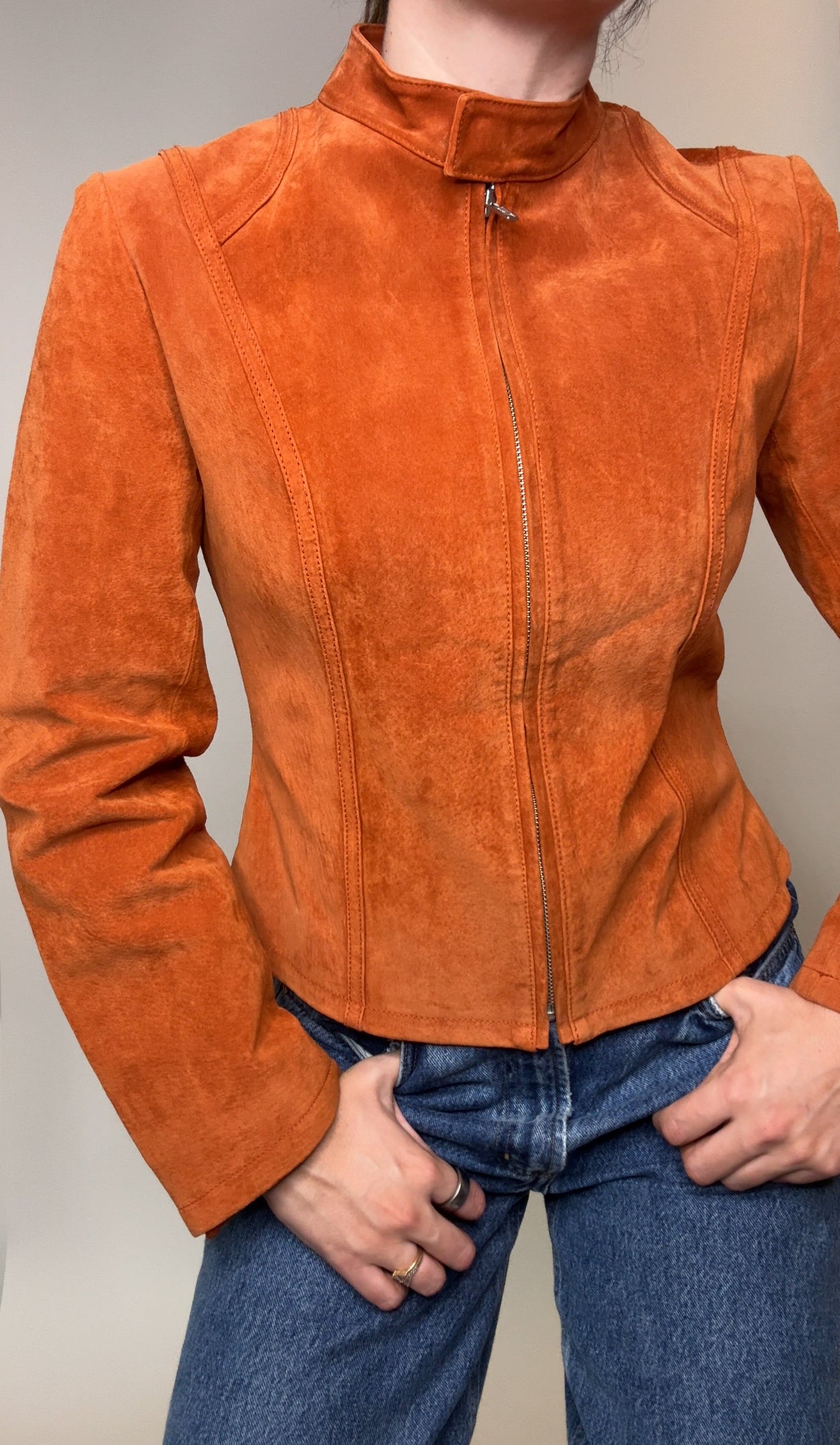 Vintage Le Château Orange Suede Moto Jacket