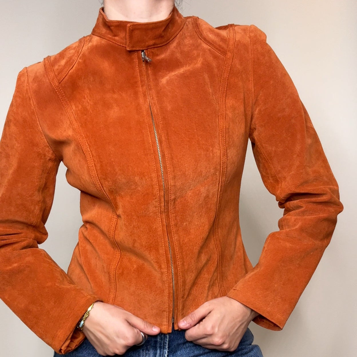 Vintage Le Château Orange Suede Moto Jacket