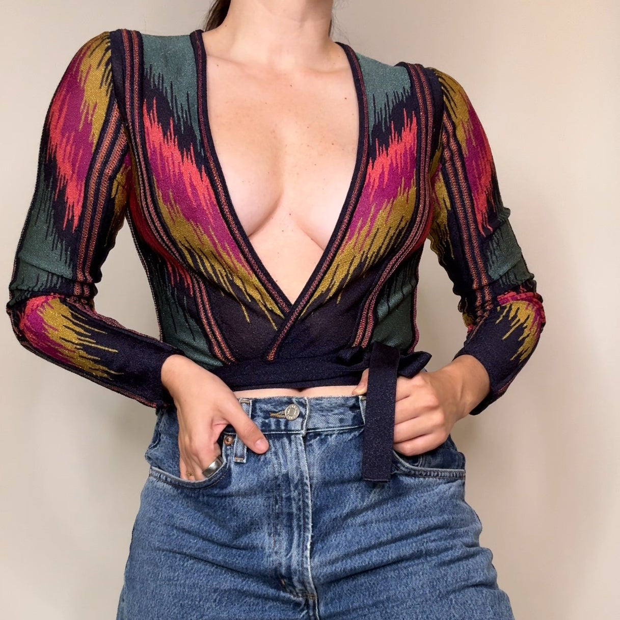 Vintage Missoni Deep-V Knit Wrap Top