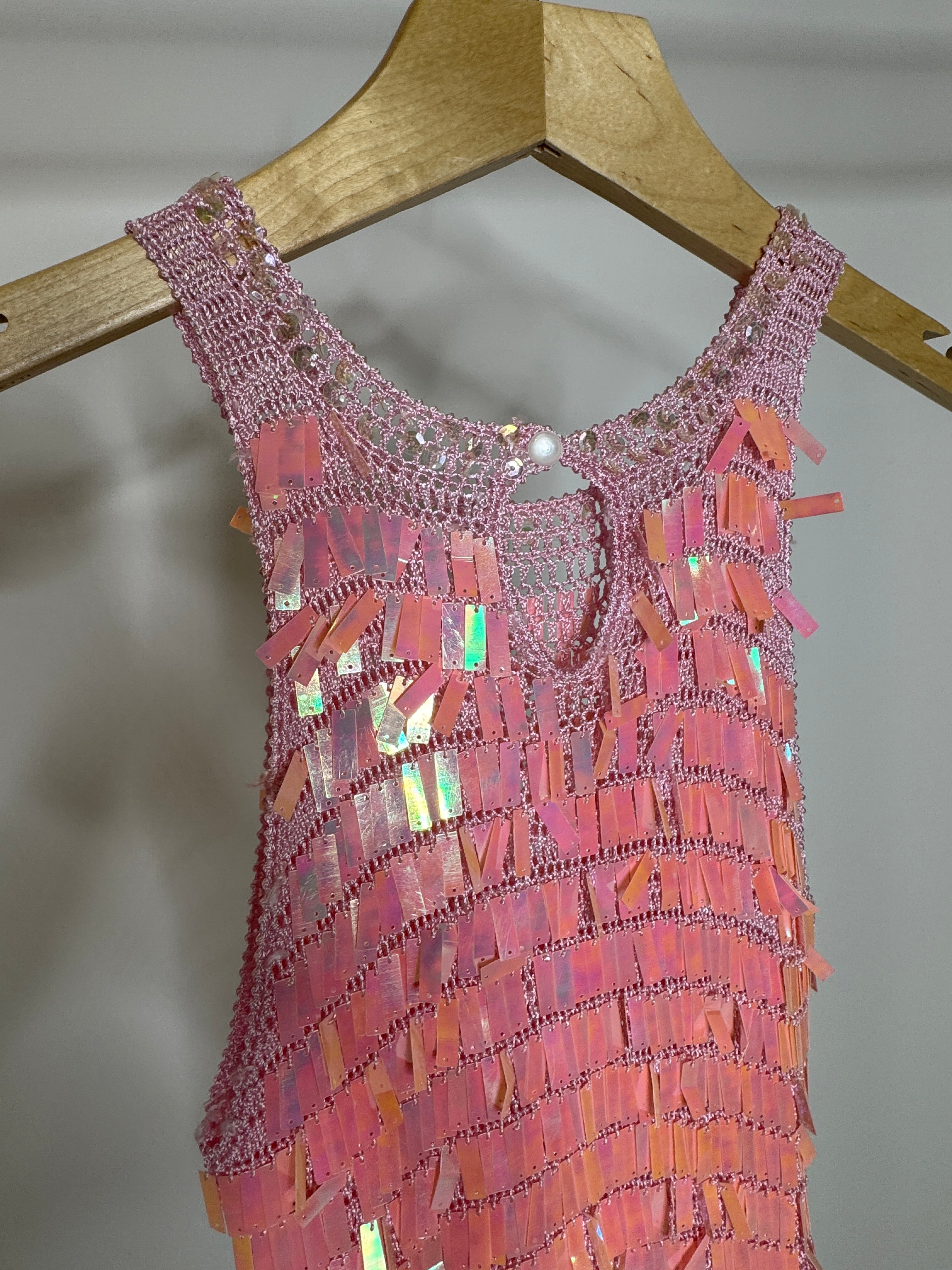 Vintage Pink Crochet Sequin Tank