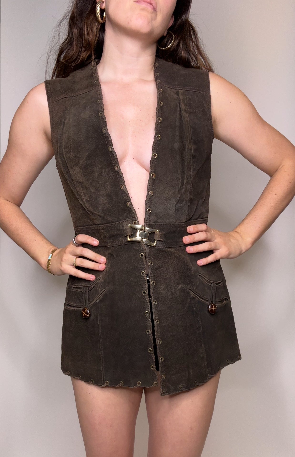 Vintage Brown Suede Lace-Up Vest