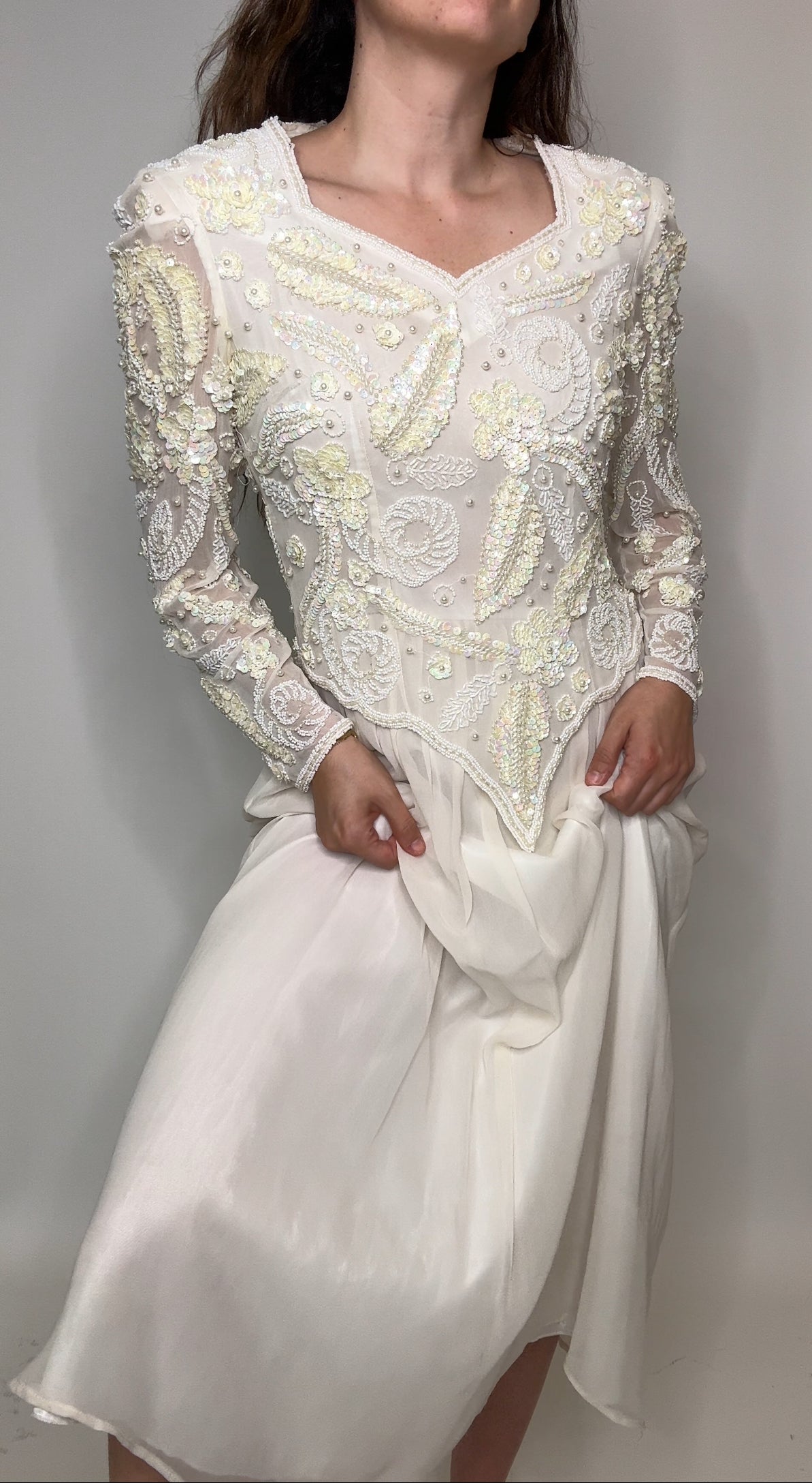 Vintage Beaded Silk Wedding Dress
