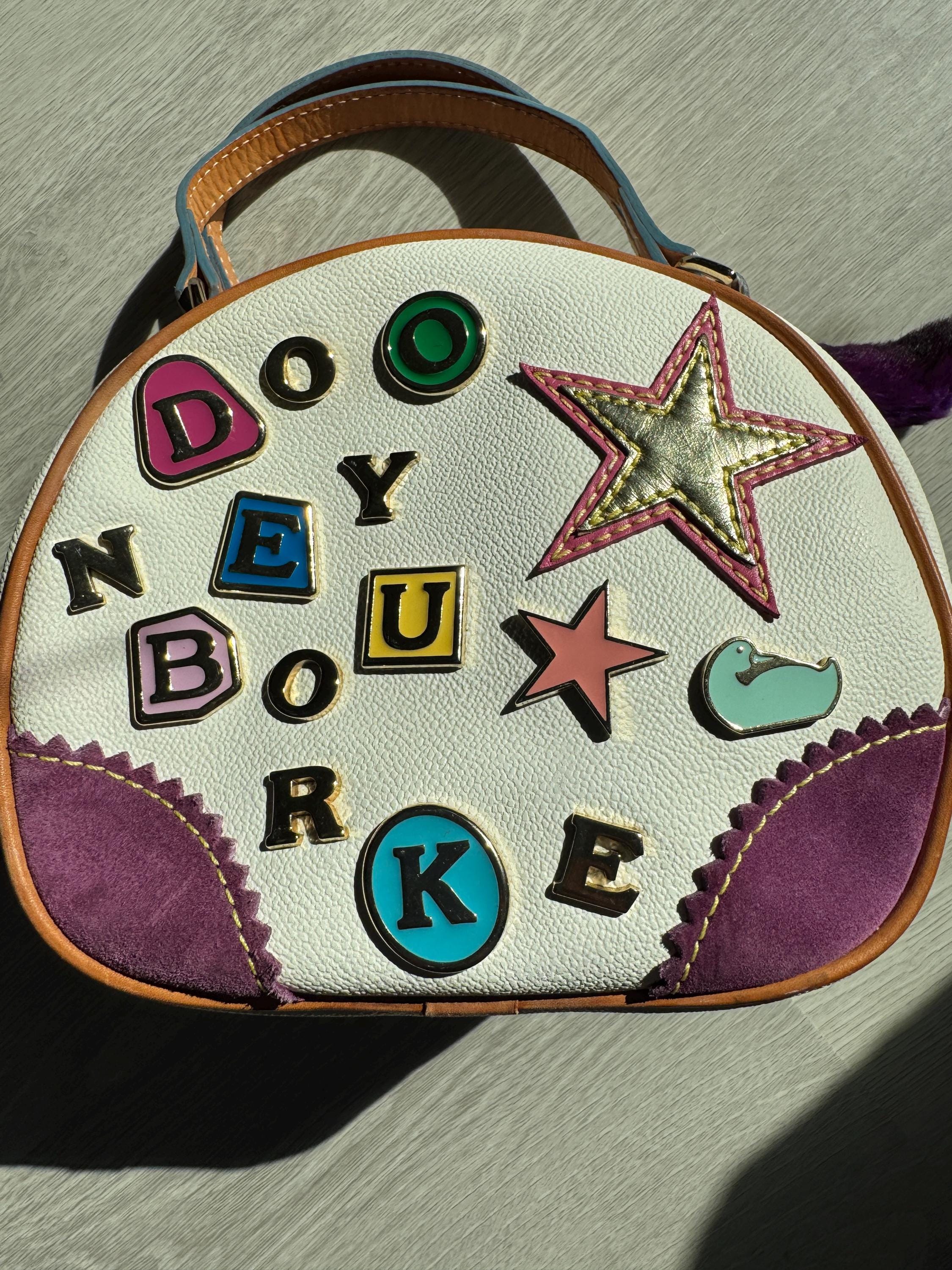 Y2K Dooney & Bourke Sticker Patch Satchel - White Leather Top Handle Bag
