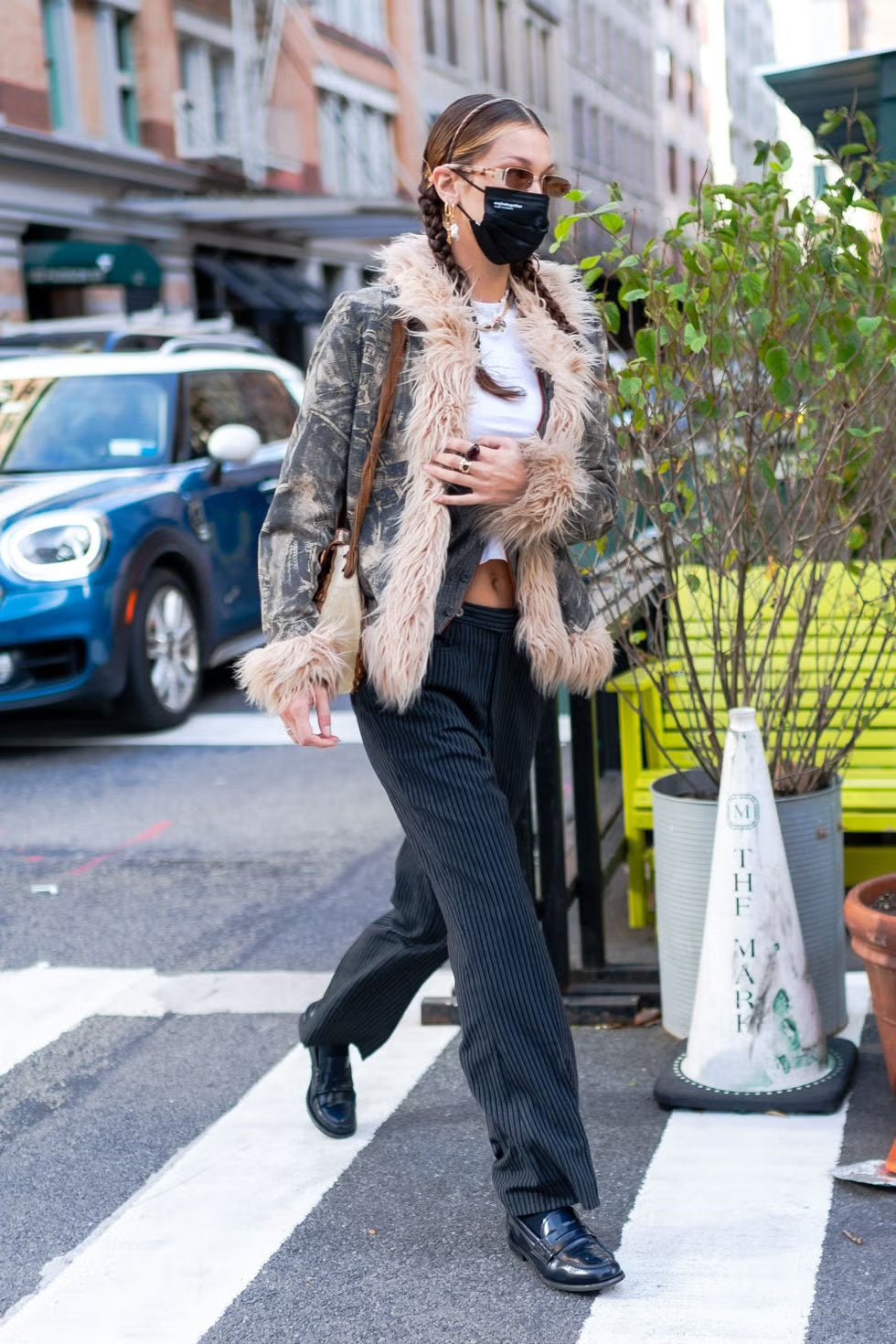 Vintage Faux Fur Trim Penny Lane Coat in Olive Suede