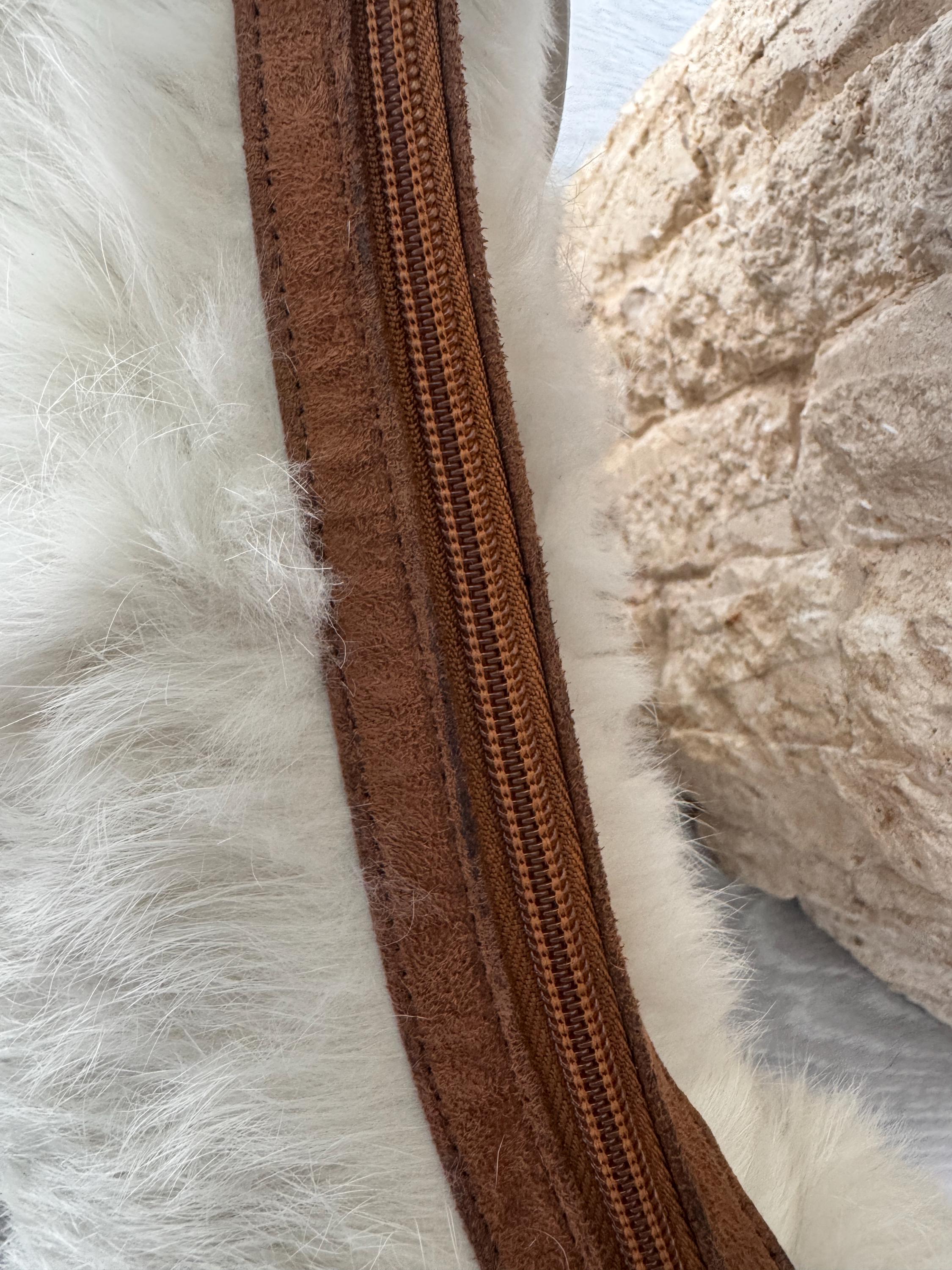 Vintage Rabbit Fur Baguette Bag: Brown Suede Western Purse with Turquoise Accents