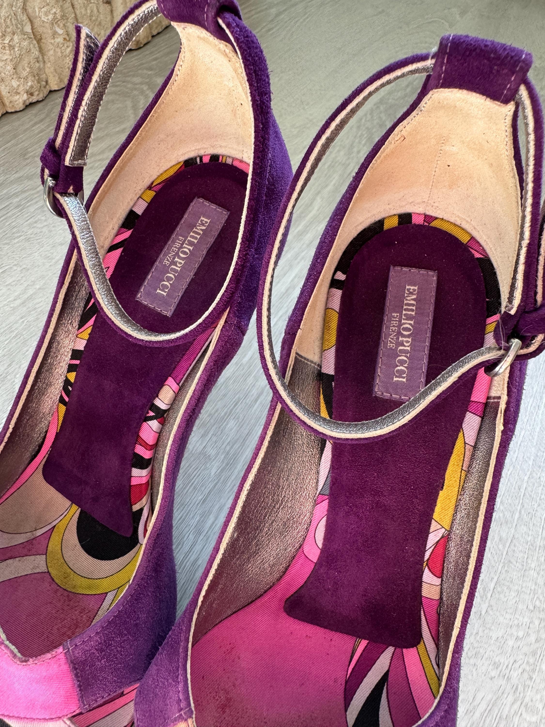 Vintage Emilio Pucci Purple Suede & Signature Print Heels