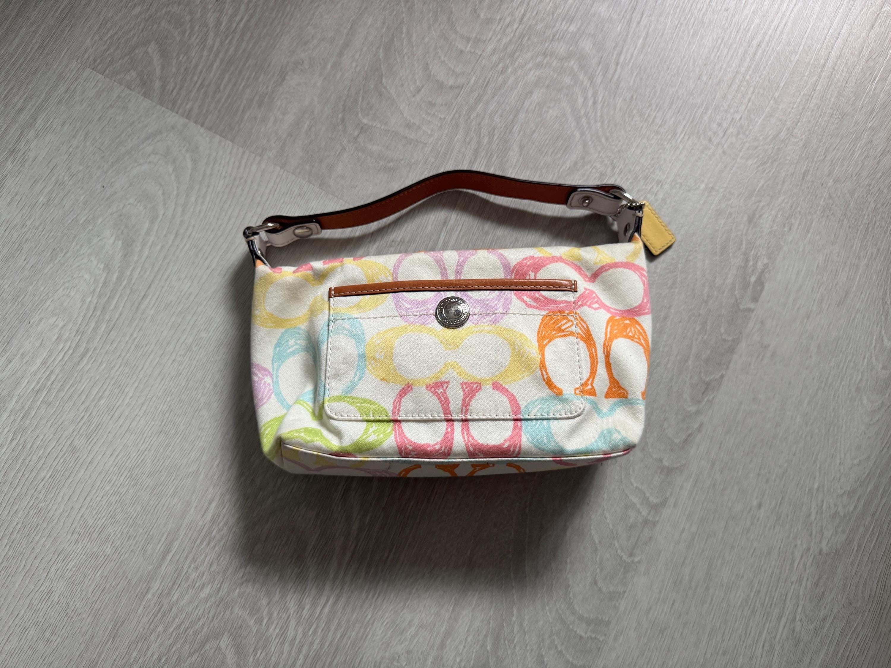 Vintage Coach Scribble Print Baguette – Multicolor Shoulder Bag, Early 2000s Y2K Designer Purse