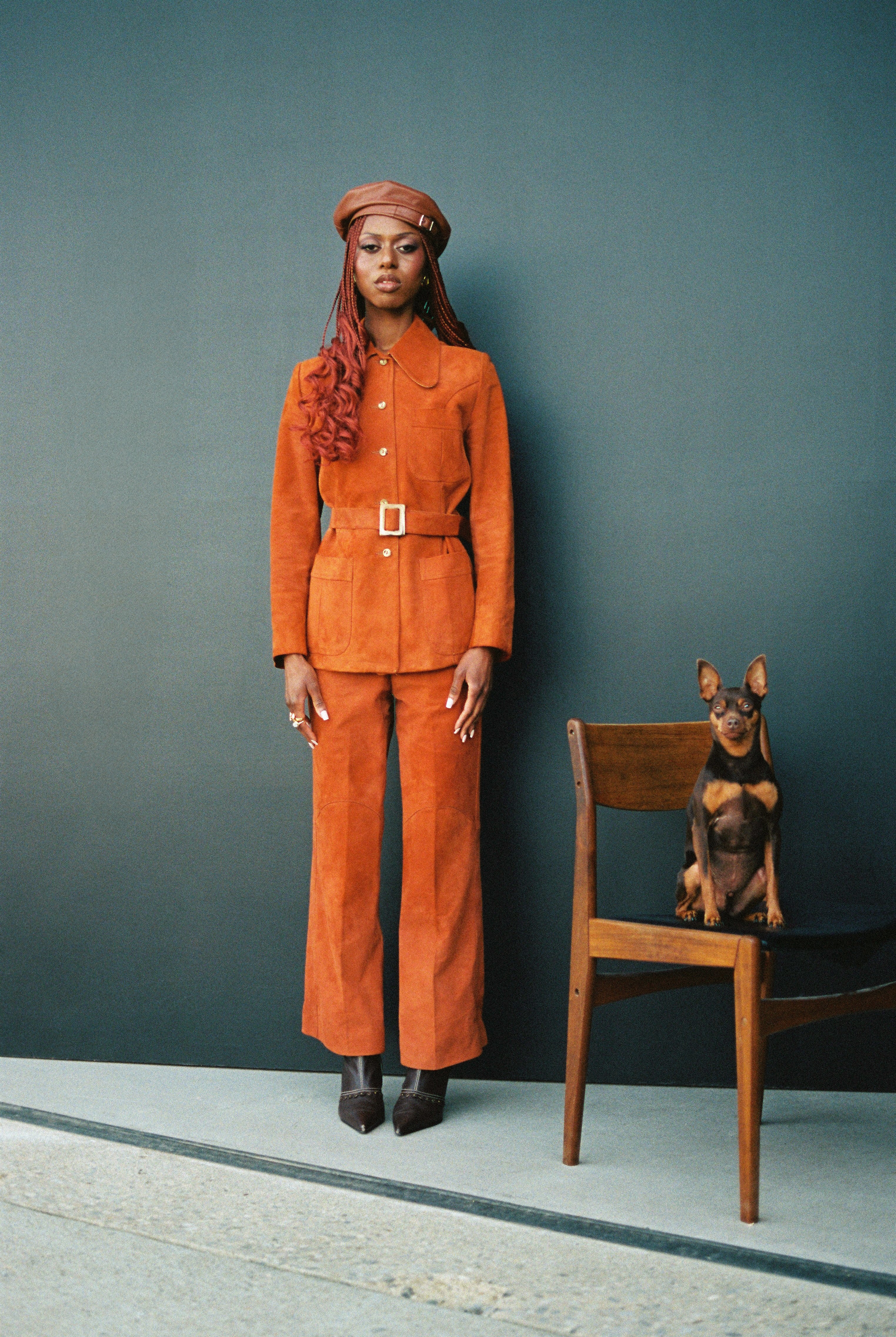 Vintage Holt Renfrew Miss Renfrew Suede Jacket & Pant Set in Rich Cognac Brown