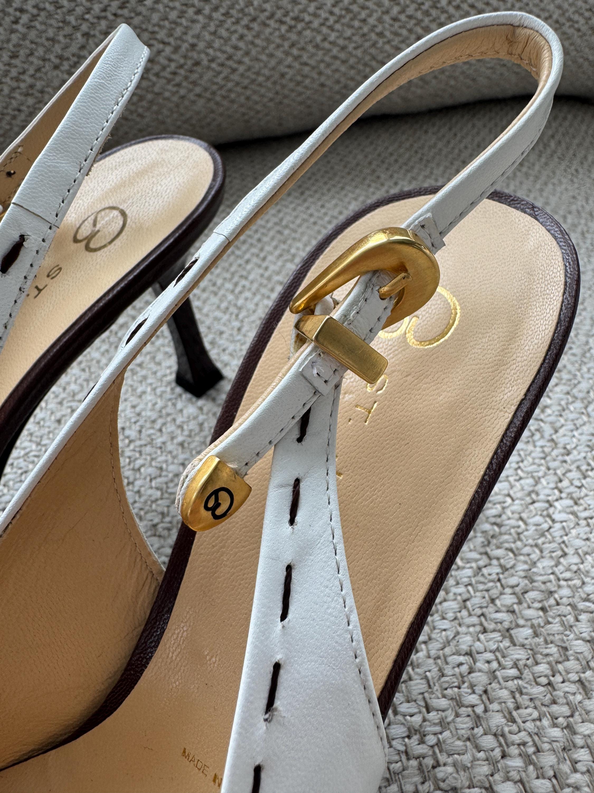 Vintage St. John Two-Tone White and Brown Slingback Heels – Size 6.5 – Made in Italy