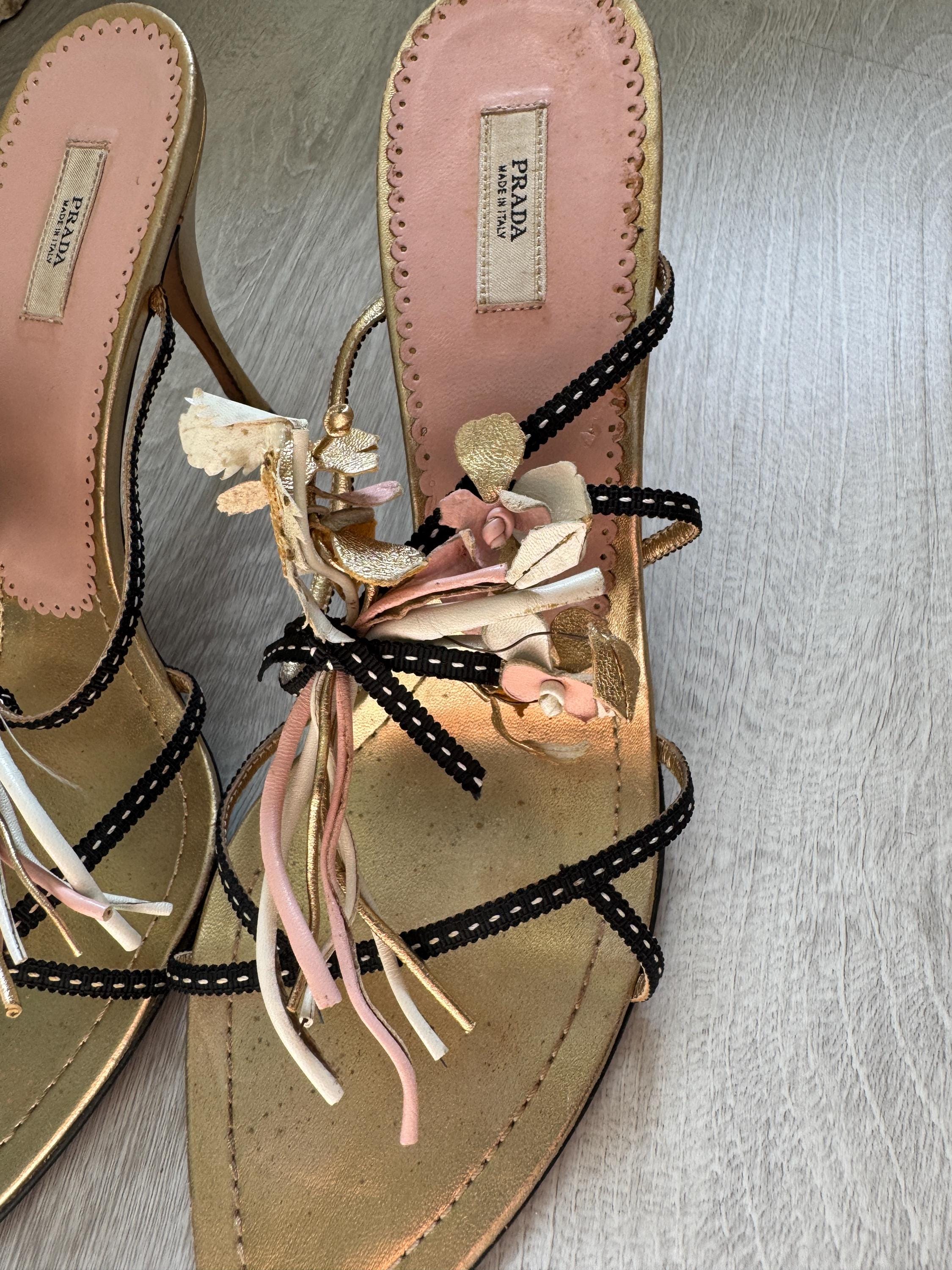 Rare Prada Floral Sandal Heels: Vintage 2002 Neiman Marcus Anniversary (Size EU 39)