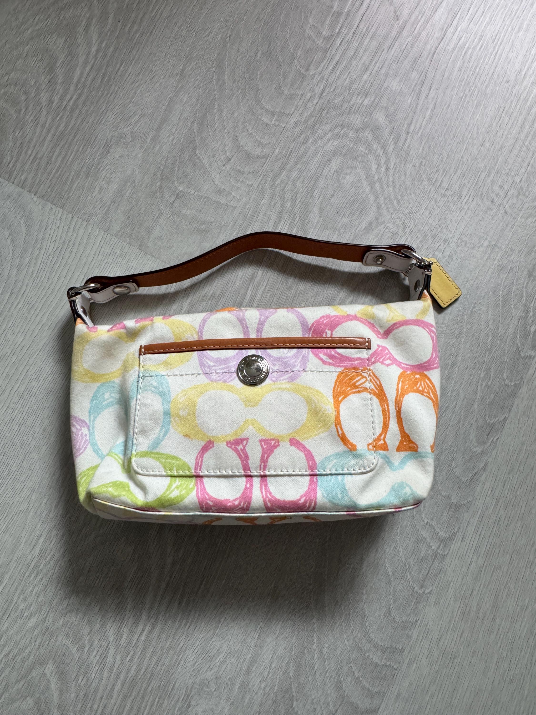 Vintage Coach Scribble Print Baguette – Multicolor Shoulder Bag, Early 2000s Y2K Designer Purse