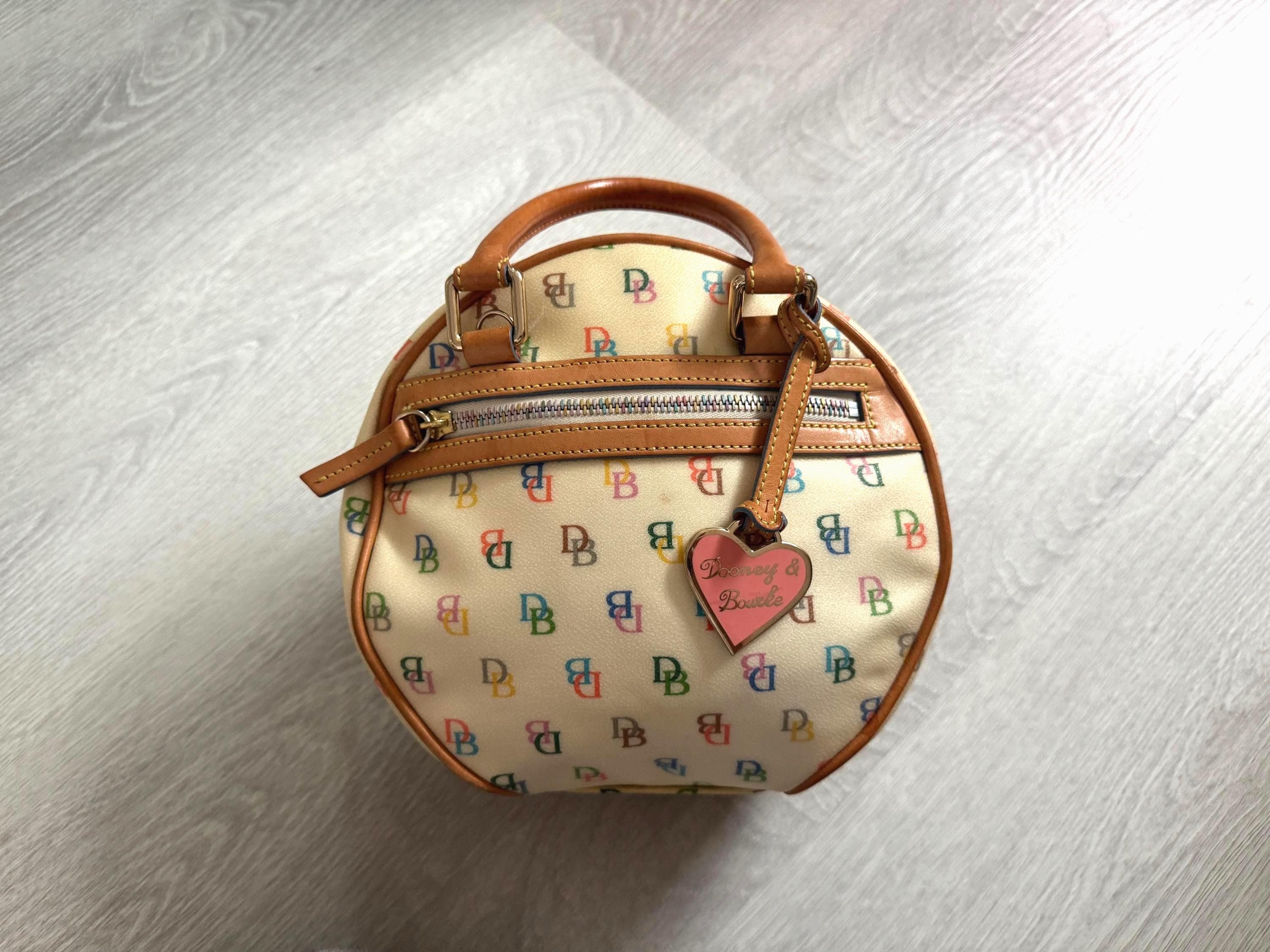 Vintage Dooney & Bourke Multicolor Logo Barrel Bag – Round Top Handle Purse