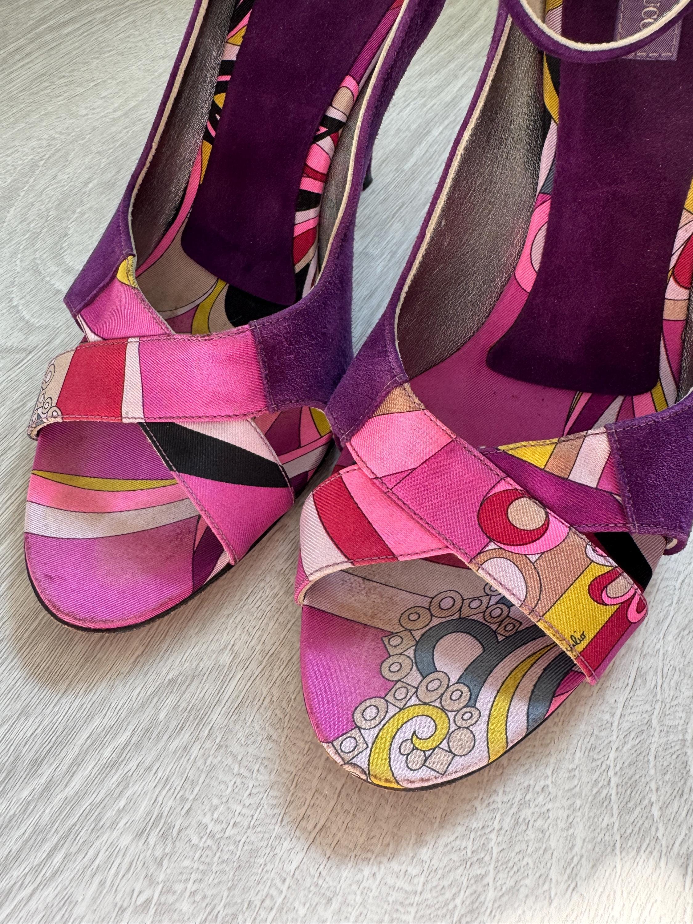 Vintage Emilio Pucci Purple Suede & Signature Print Heels
