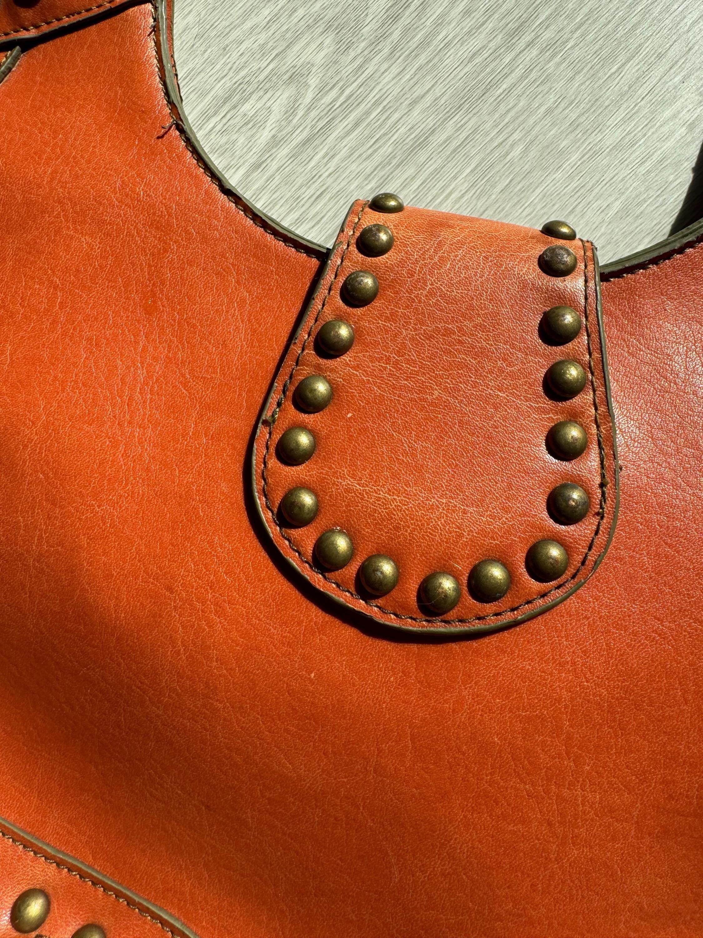 Vintage Matt & Nat Vegan Leather Hobo Bag: Rust Red Studded Shoulder Purse