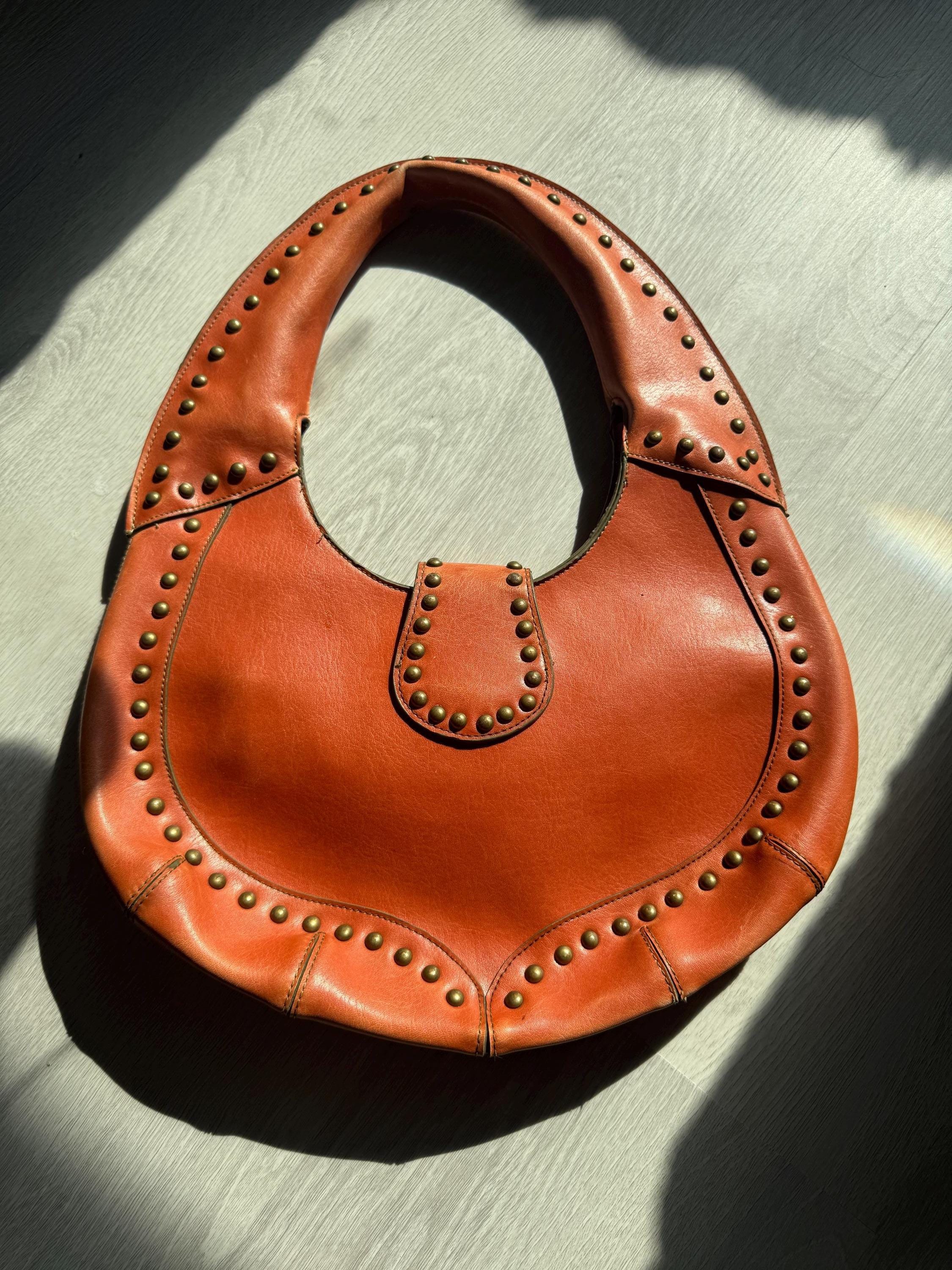 Vintage Matt & Nat Vegan Leather Hobo Bag: Rust Red Studded Shoulder Purse
