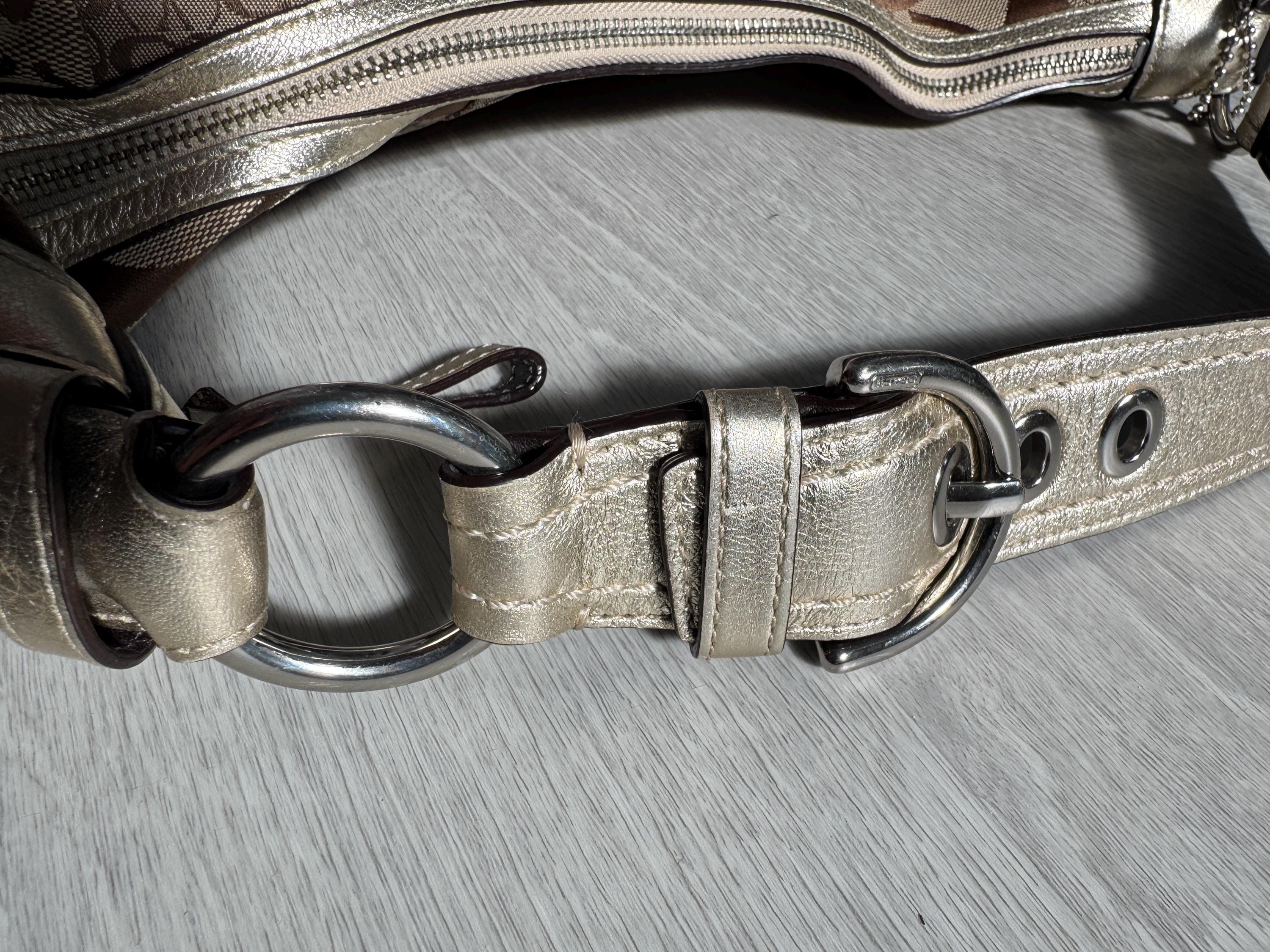 Vintage Coach Patchwork Shoulder Bag – Signature Jacquard Metallic Trim Hobo Purse