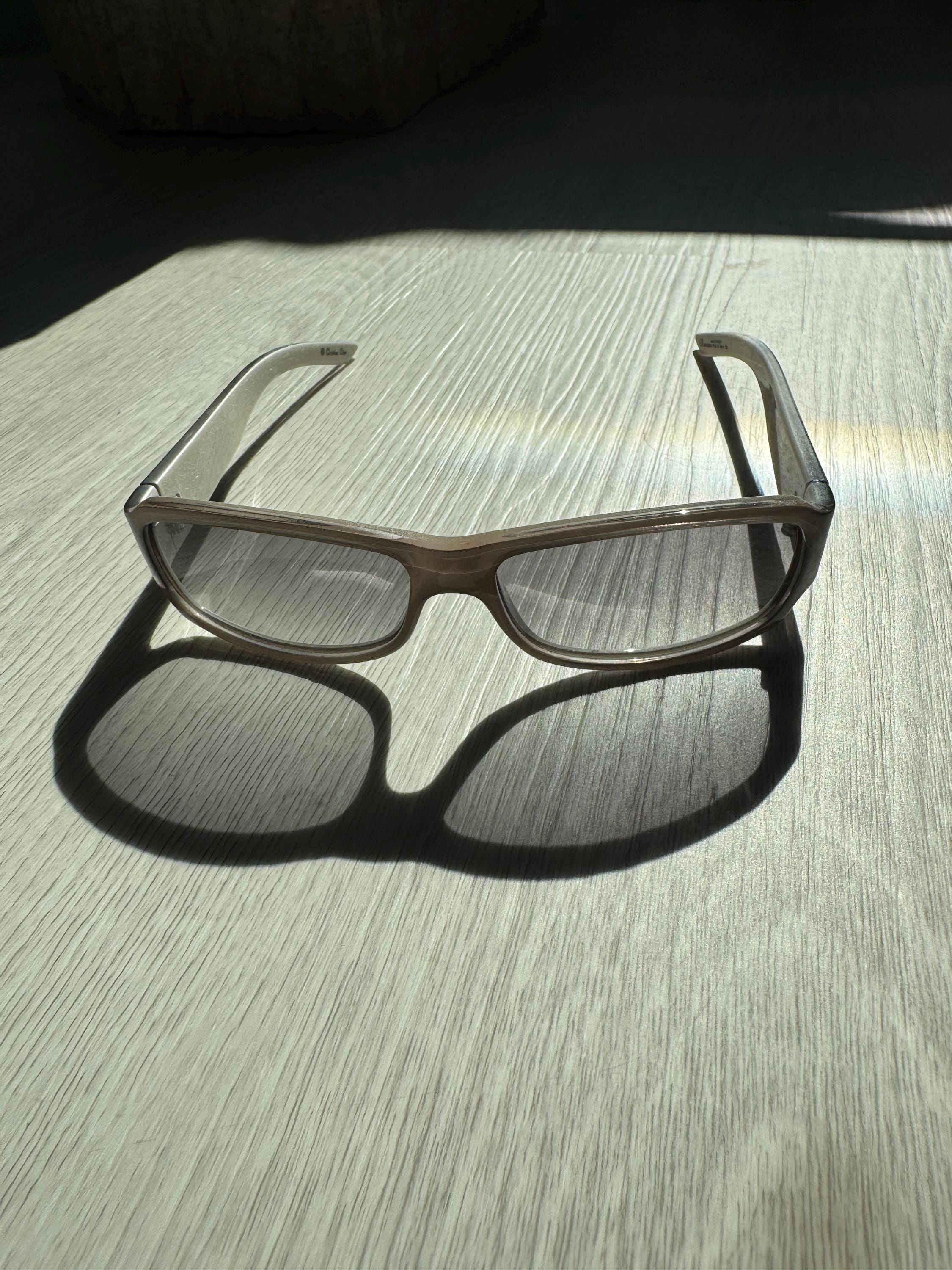 Vintage Dior Sunglasses – Gray Rectangular Wraparound with Logo Temples