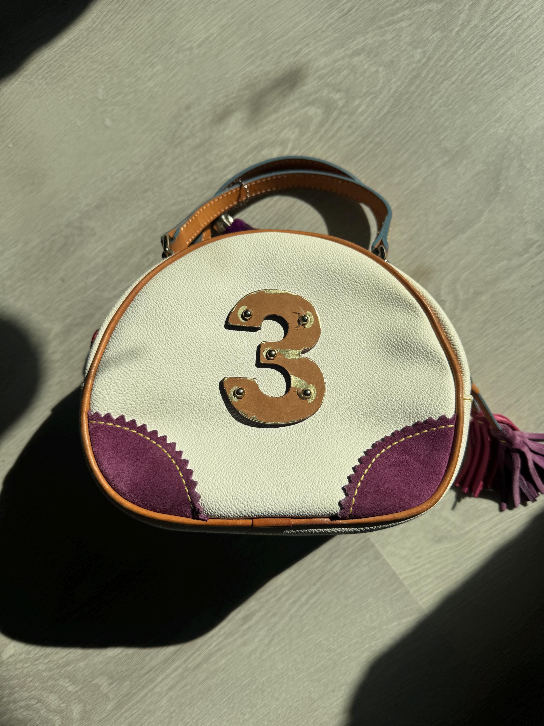 Y2K Dooney & Bourke Sticker Patch Satchel - White Leather Top Handle Bag