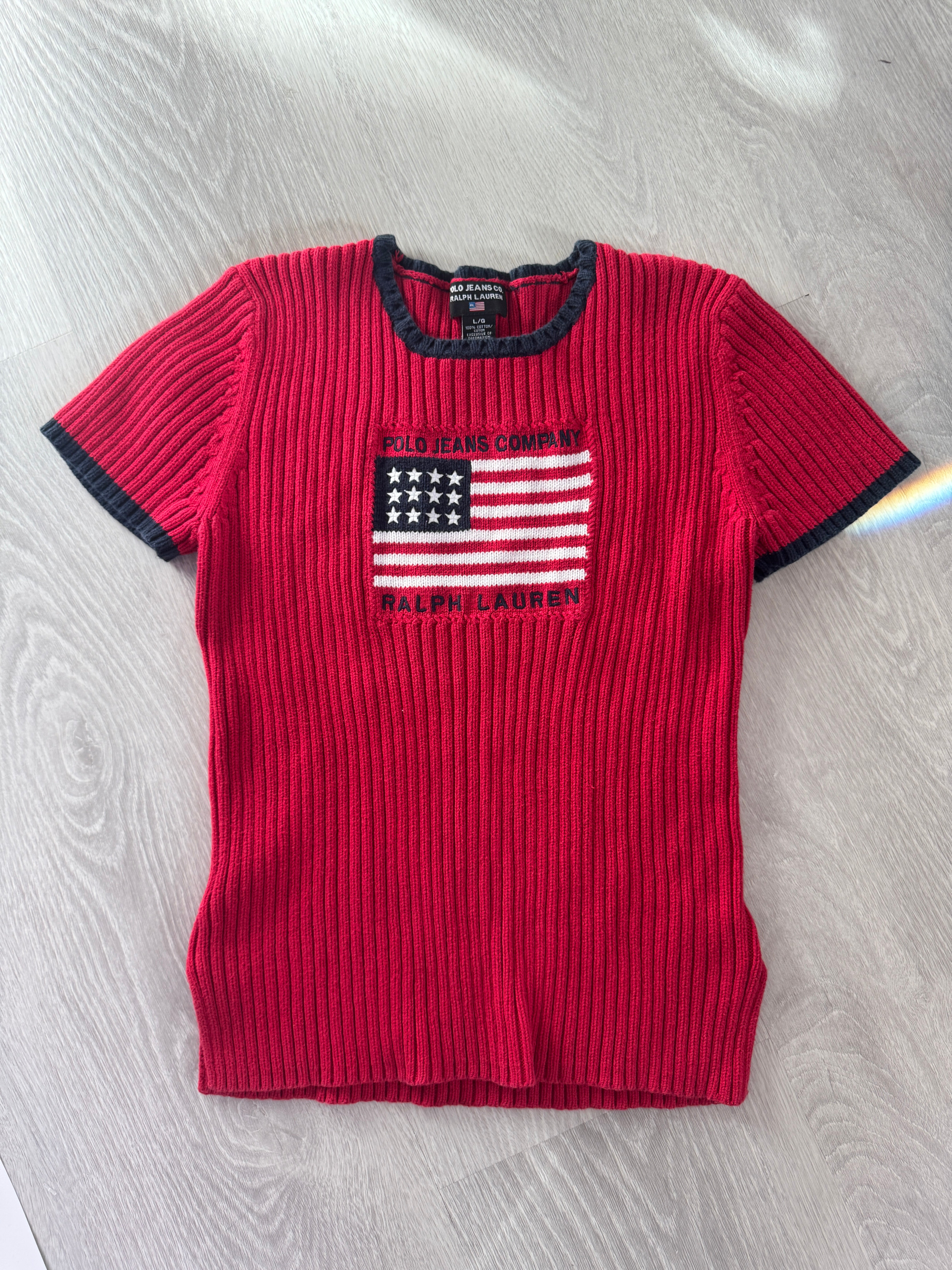Vintage Polo Jeans Co. Ralph Lauren Flag Ribbed Knit Top