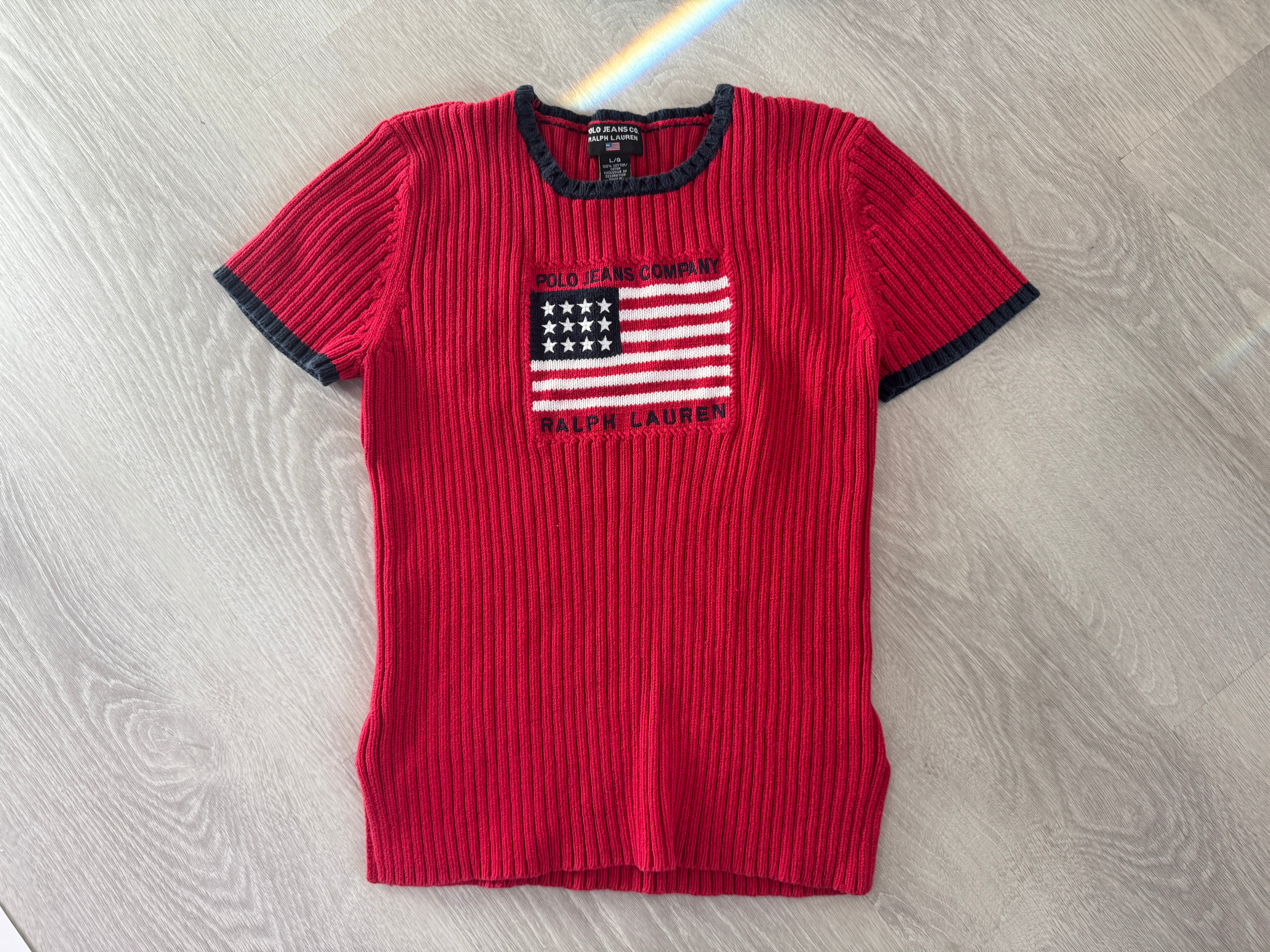 Vintage Polo Jeans Co. Ralph Lauren Flag Ribbed Knit Top