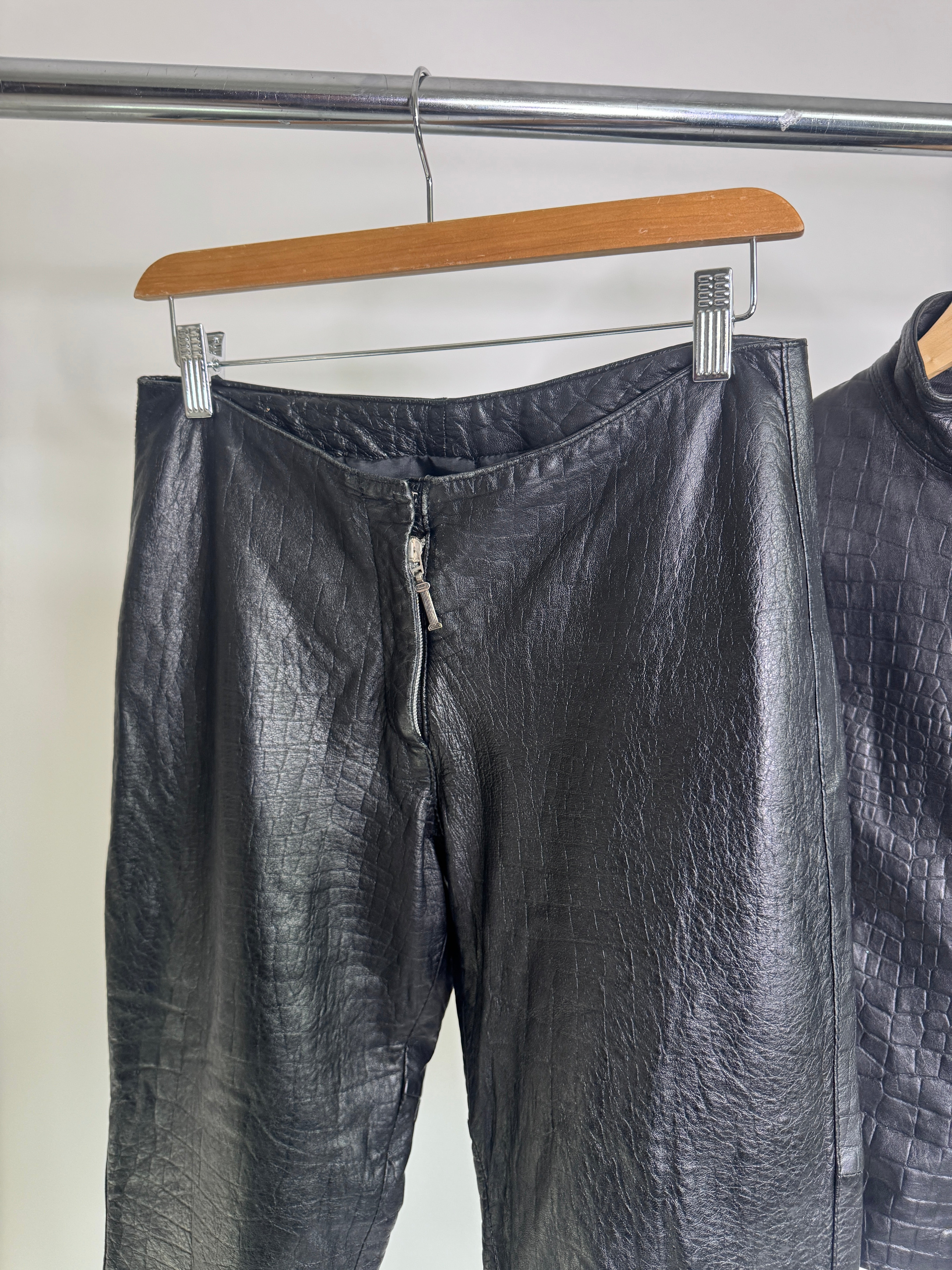 Vintage Italian Leather Croc-Embossed Jacket & Pant Set by Ottavio Piragino