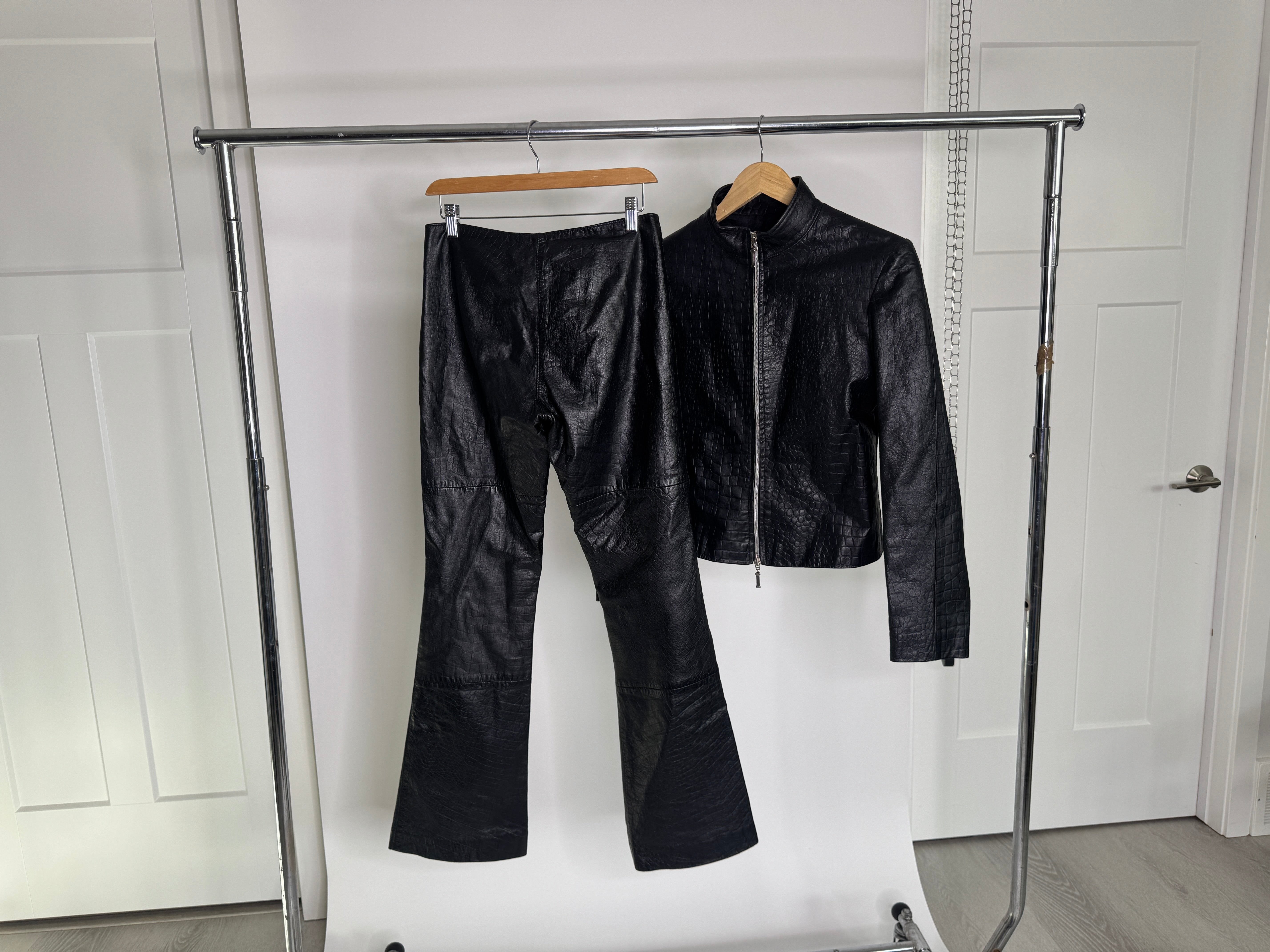 Vintage Italian Leather Croc-Embossed Jacket & Pant Set by Ottavio Piragino