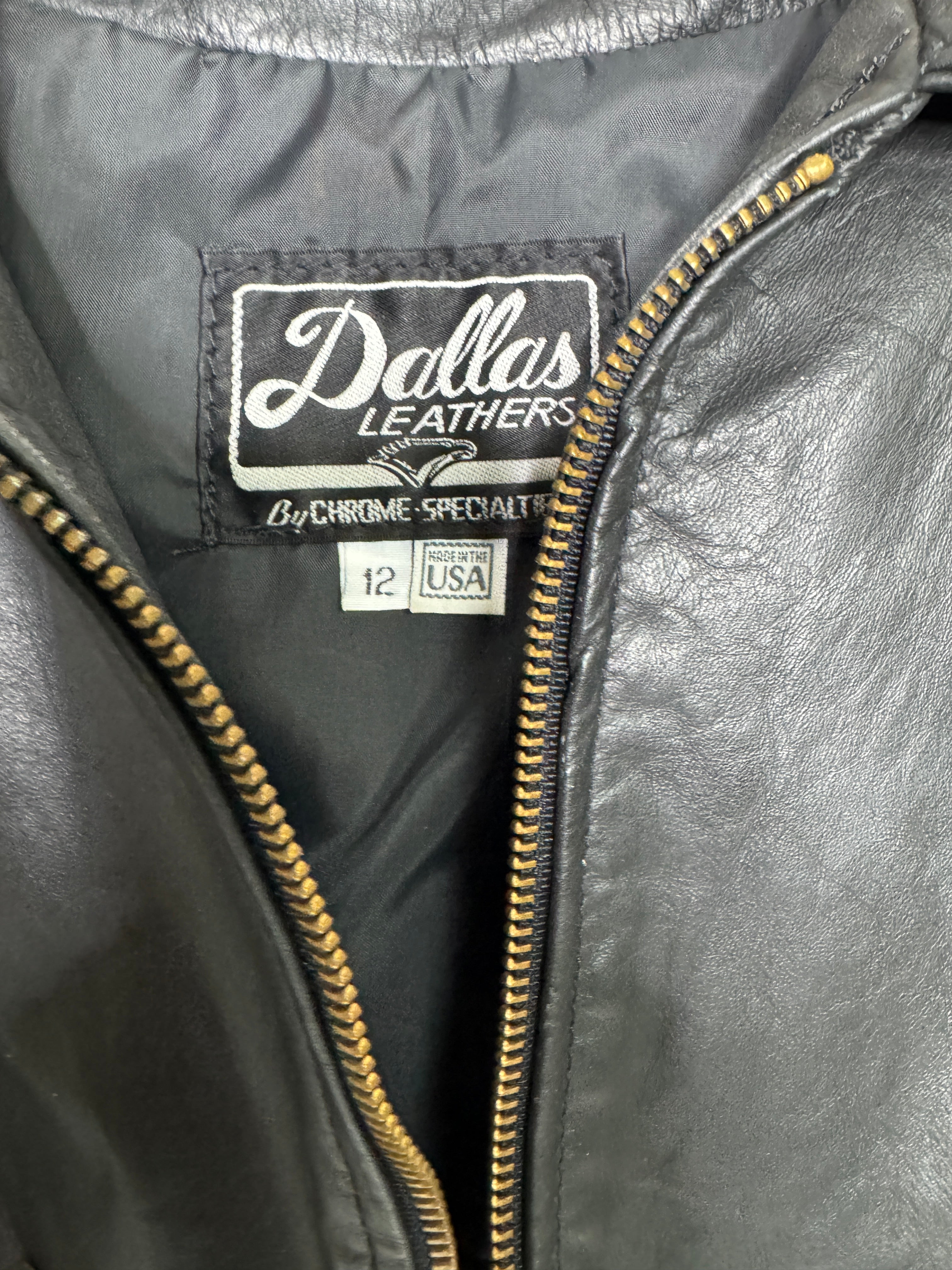 Vintage Dallas Leathers Black Fringe Jacket with Silver Western Studs