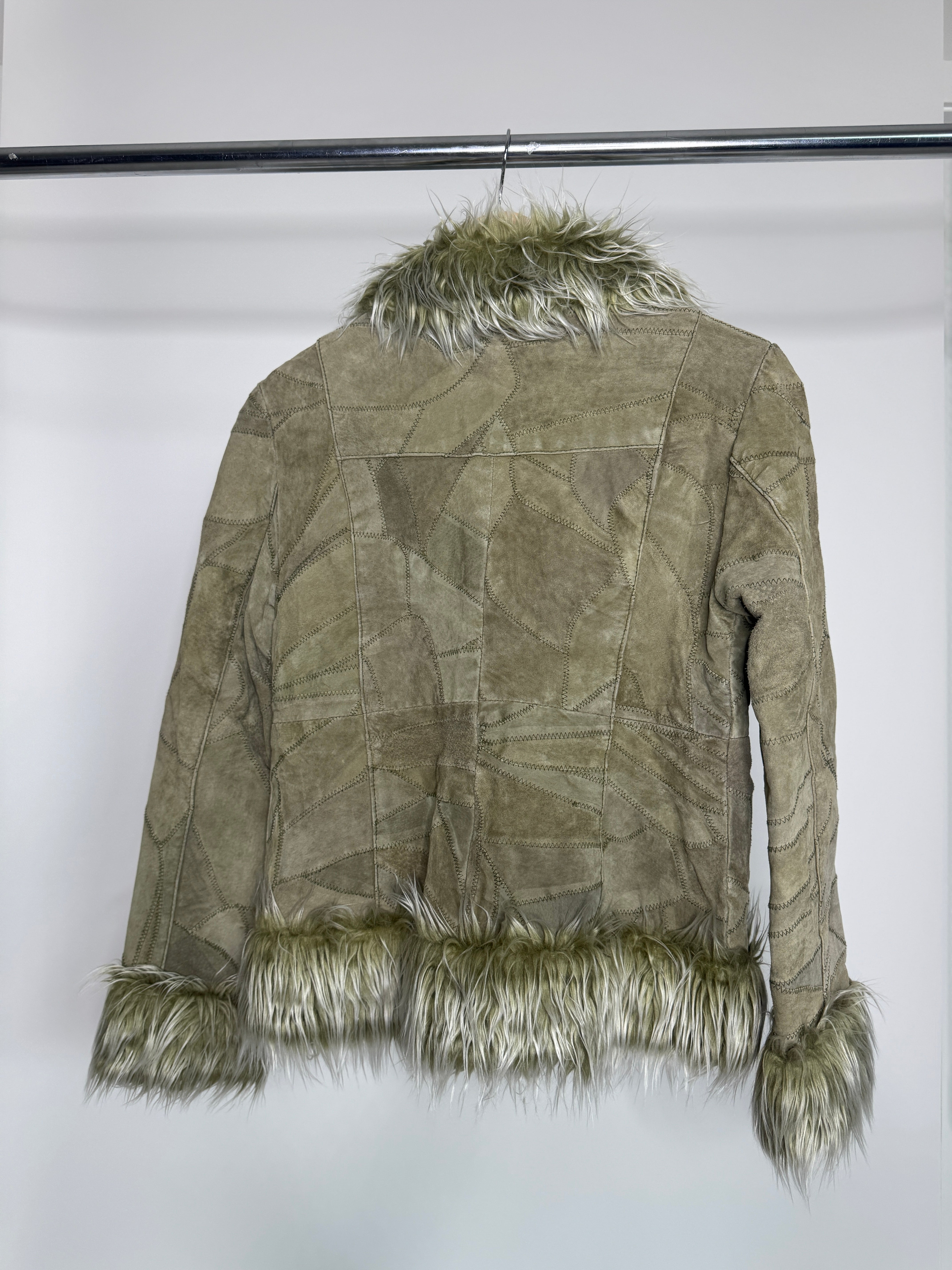 Vintage Faux Fur Trim Penny Lane Coat in Olive Suede