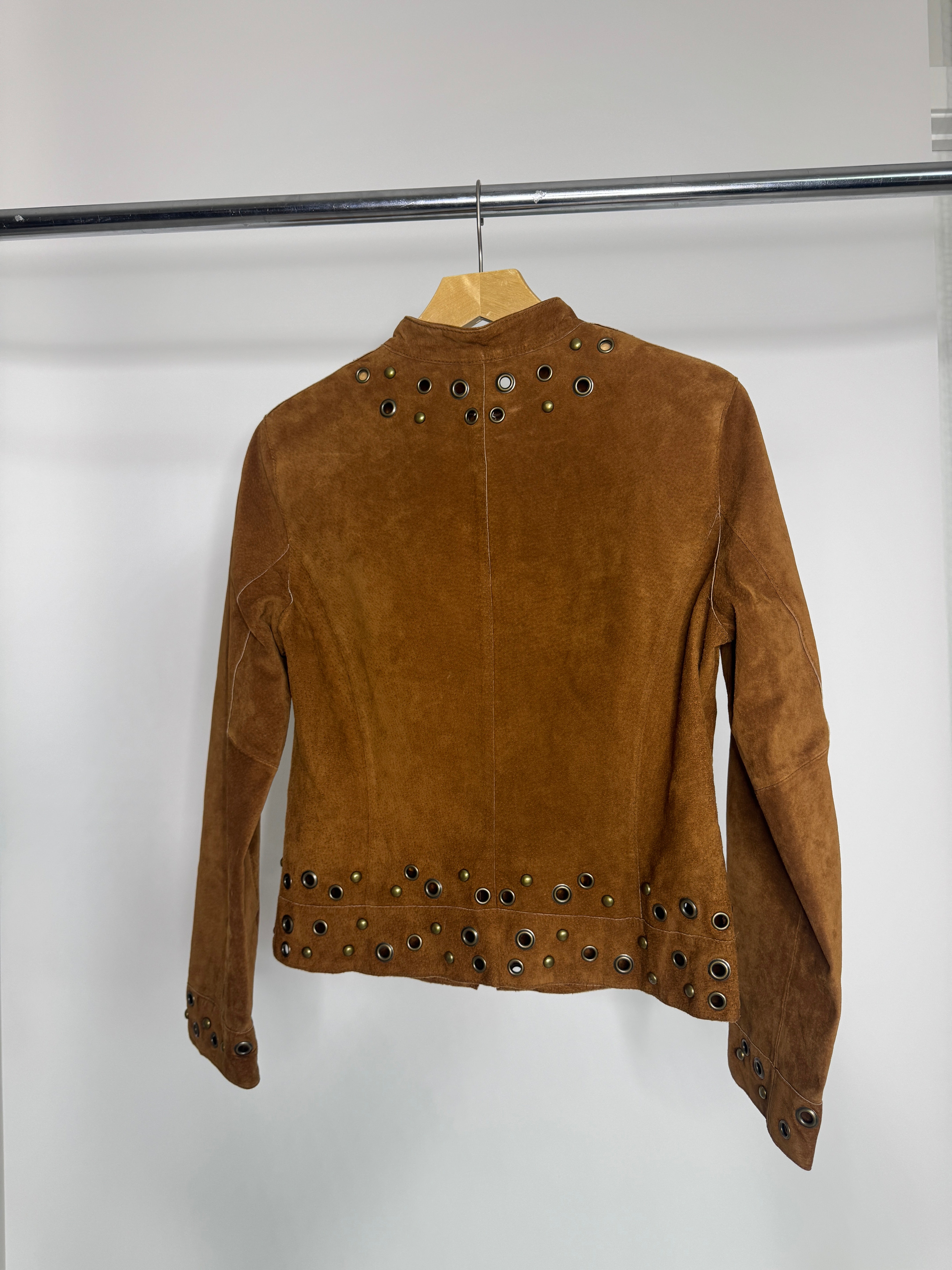 Vintage Moda International Suede Grommet Jacket in Caramel Brown