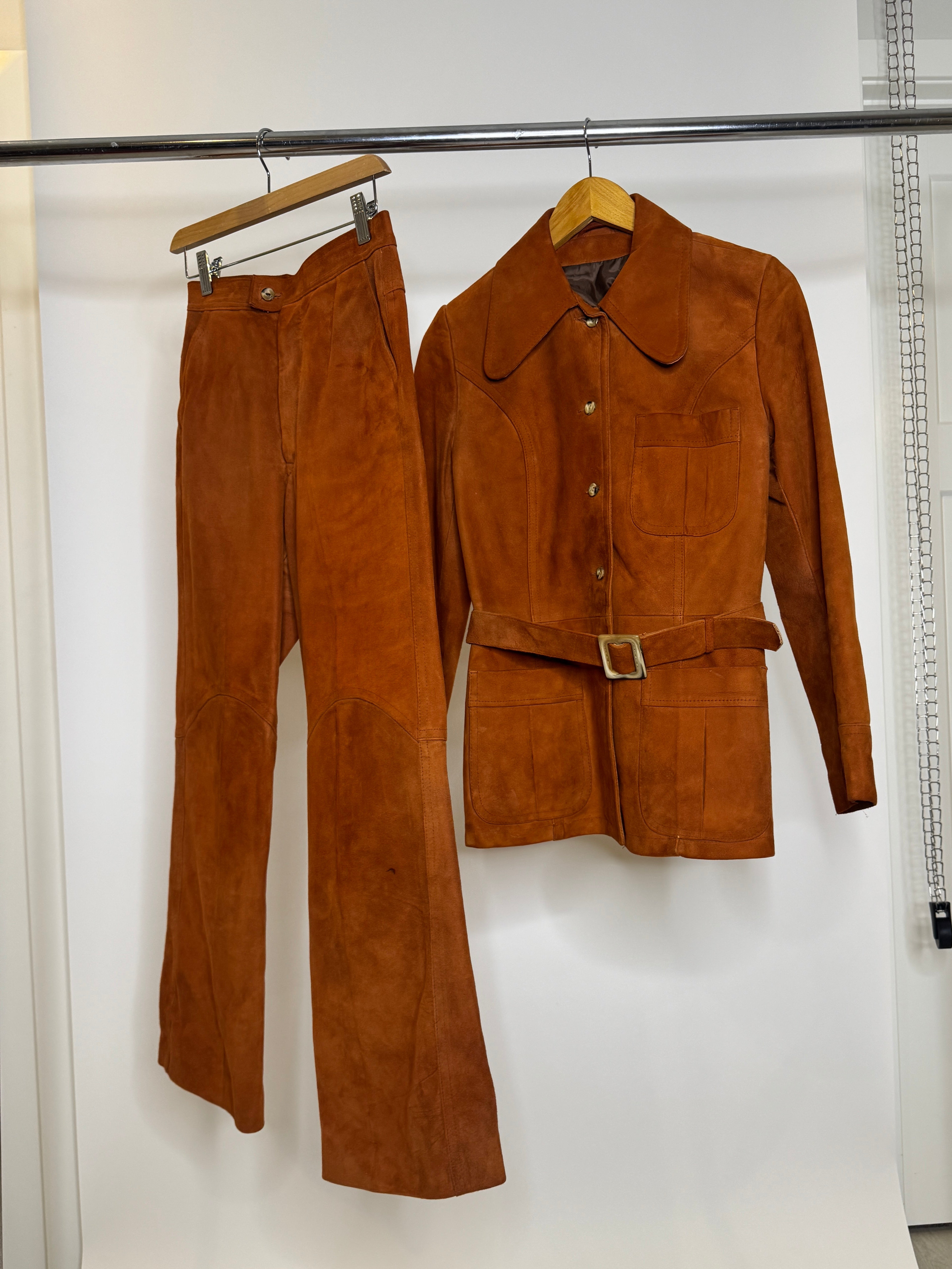 Vintage Holt Renfrew Miss Renfrew Suede Jacket & Pant Set in Rich Cognac Brown