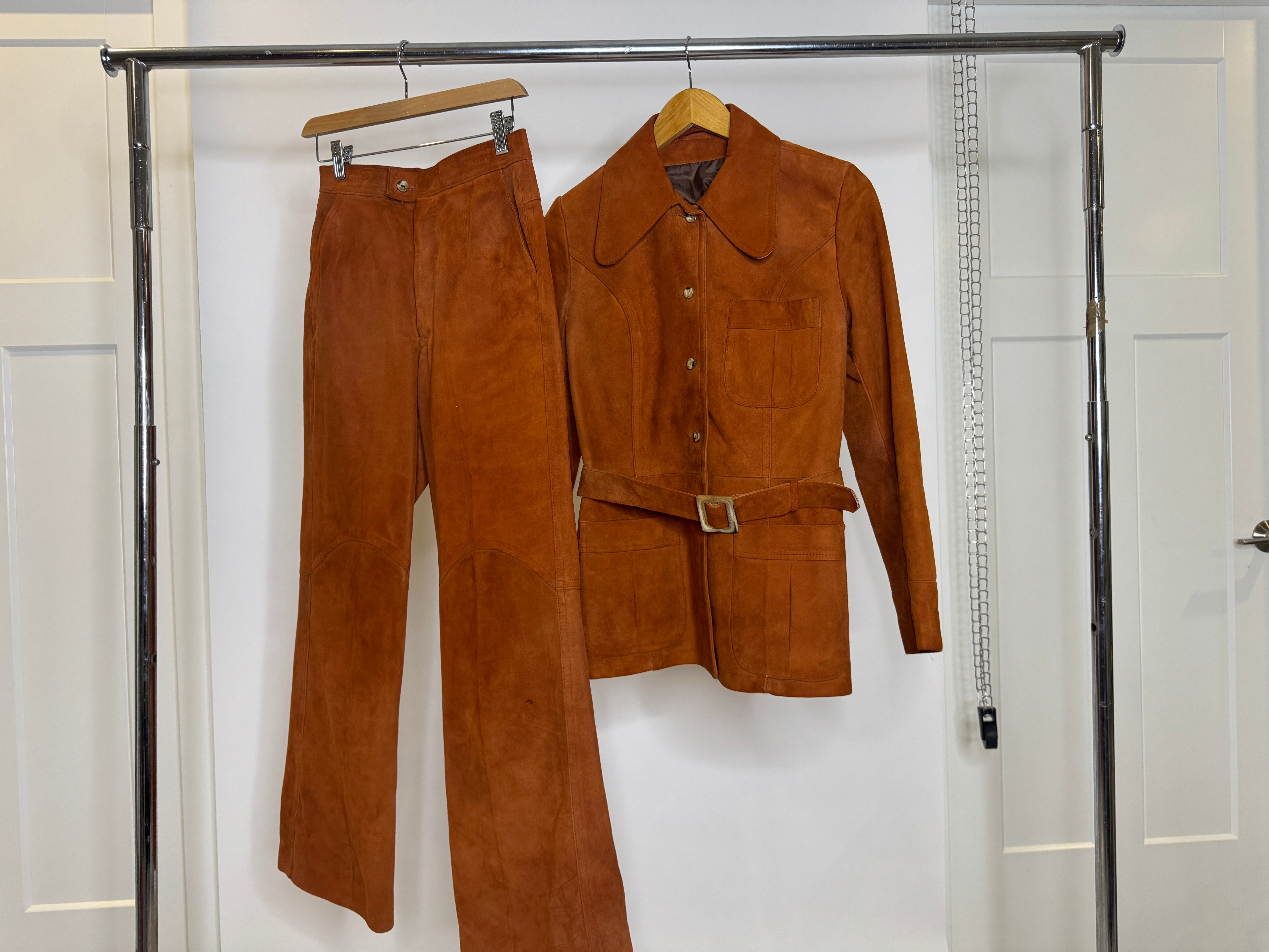 Vintage Holt Renfrew Miss Renfrew Suede Jacket & Pant Set in Rich Cognac Brown