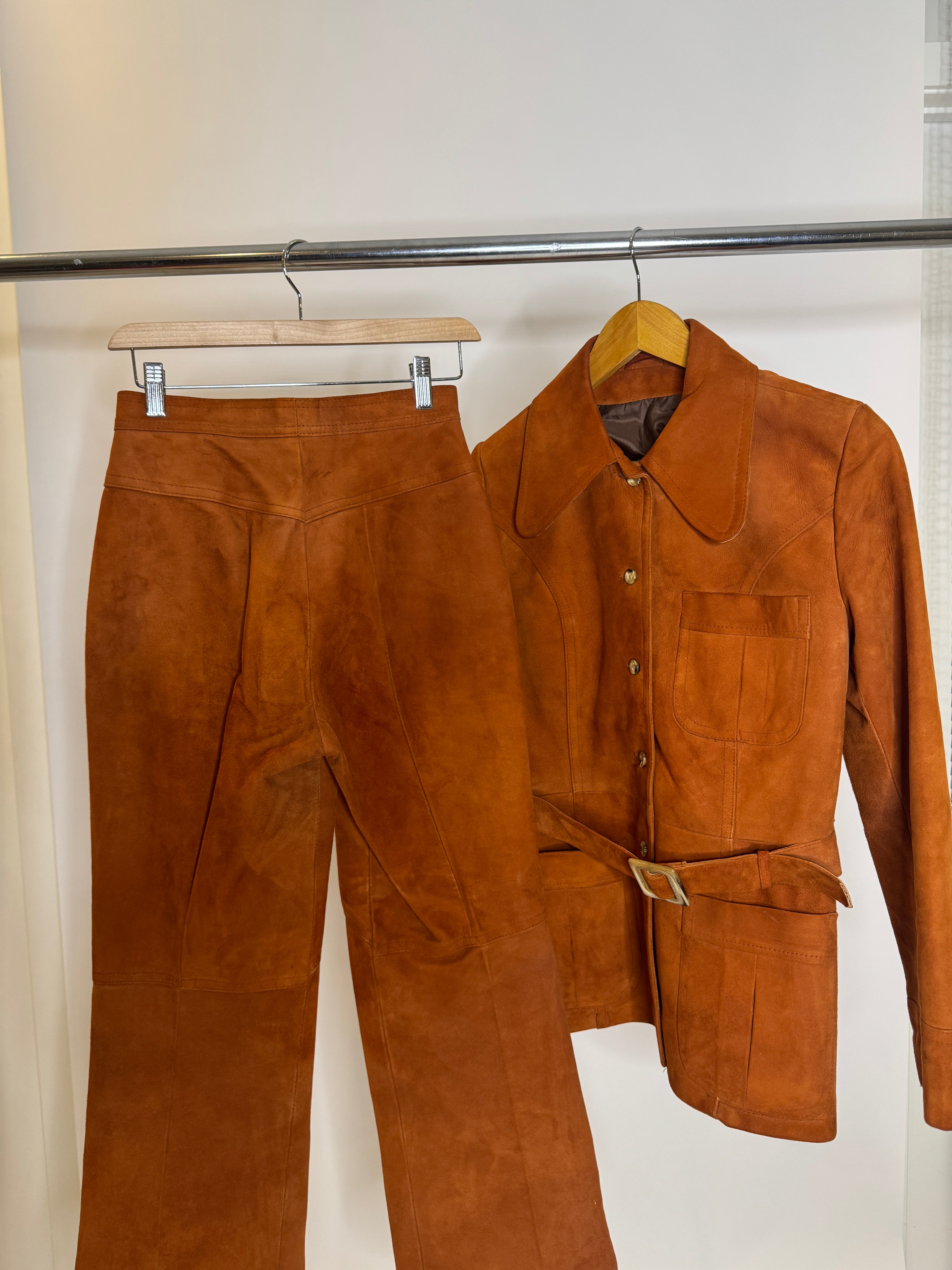 Vintage Holt Renfrew Miss Renfrew Suede Jacket & Pant Set in Rich Cognac Brown