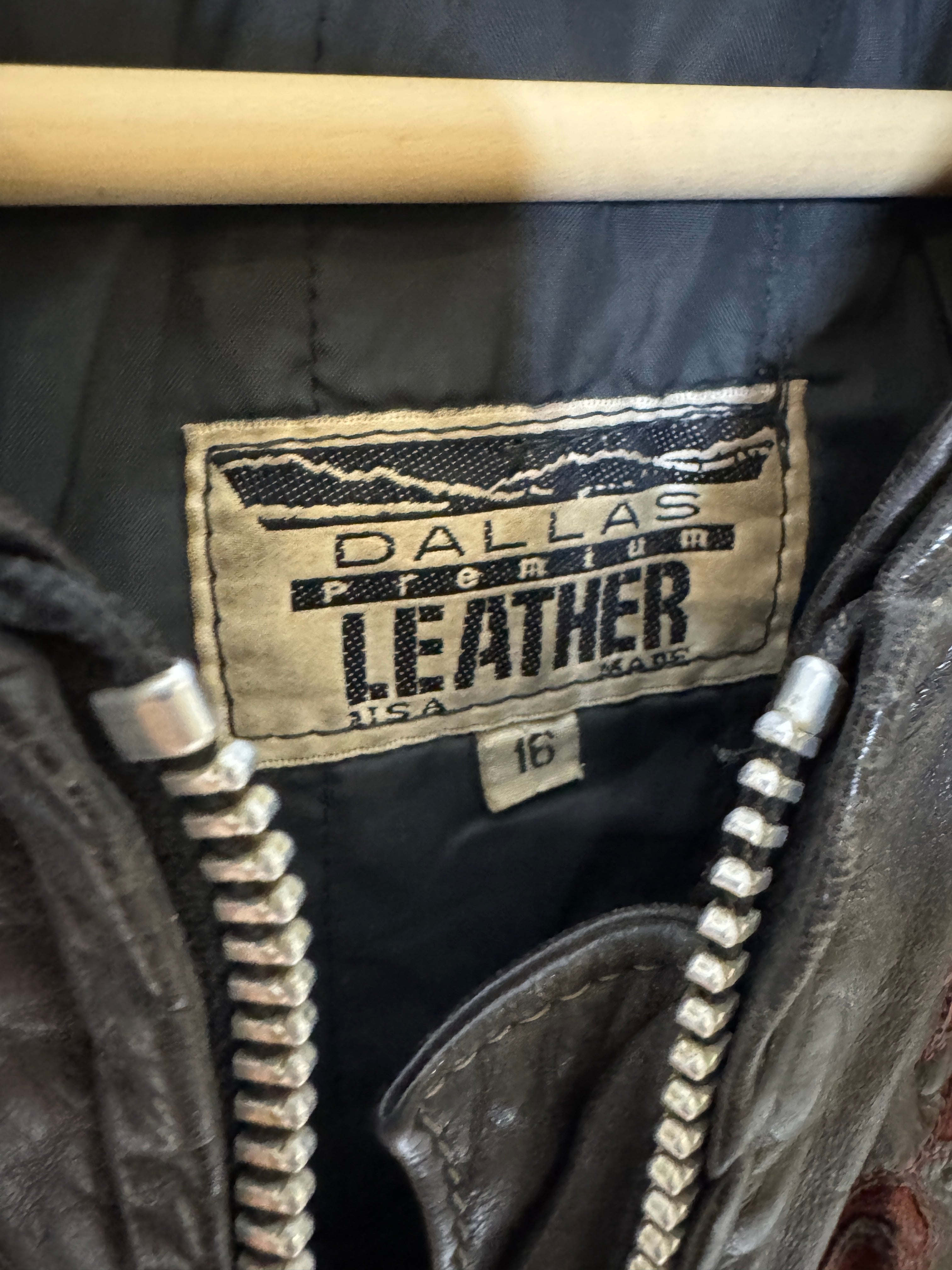 Vintage Dallas Leathers Black Fringe Jacket with Rose Embroidery & Conchos