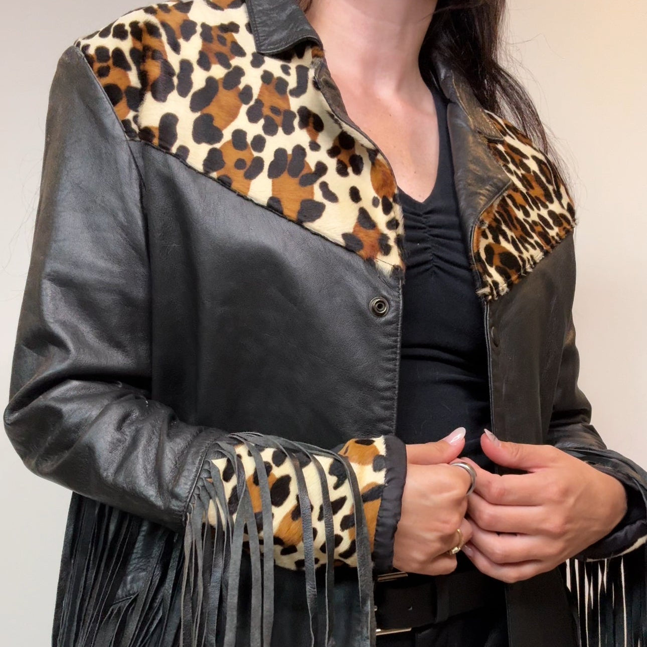 Vintage Michael Max New York Leather & Pony Hair Fringe Jacket