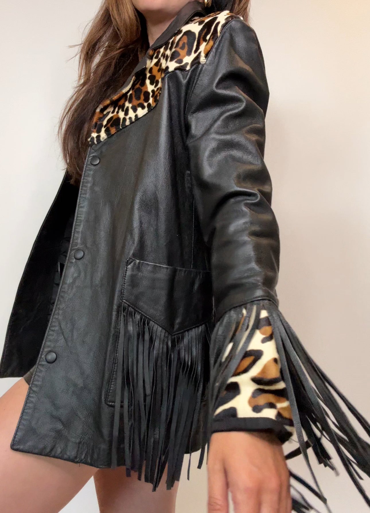 Vintage Michael Max New York Leather & Pony Hair Fringe Jacket