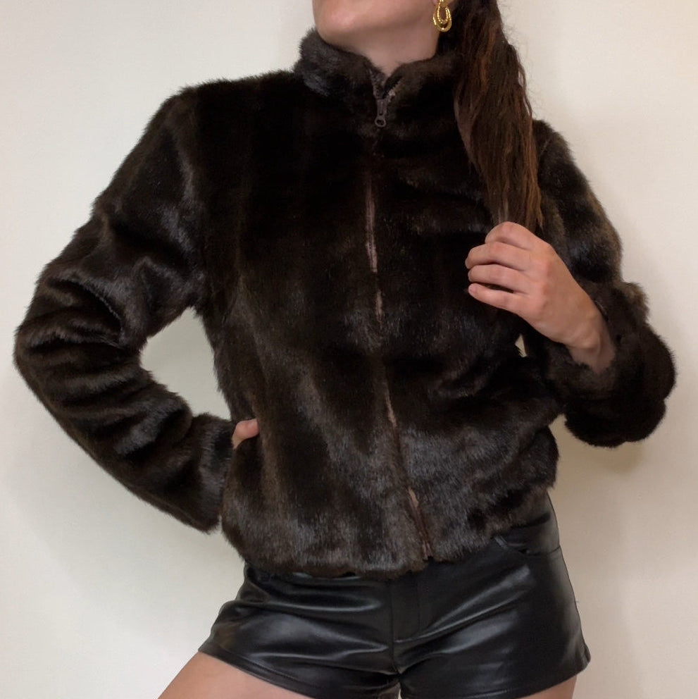Vintage Le Château Chocolate Faux Fur Jacket