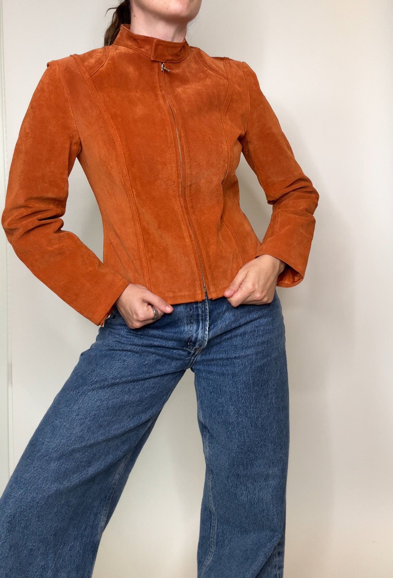 Vintage Le Château Orange Suede Moto Jacket