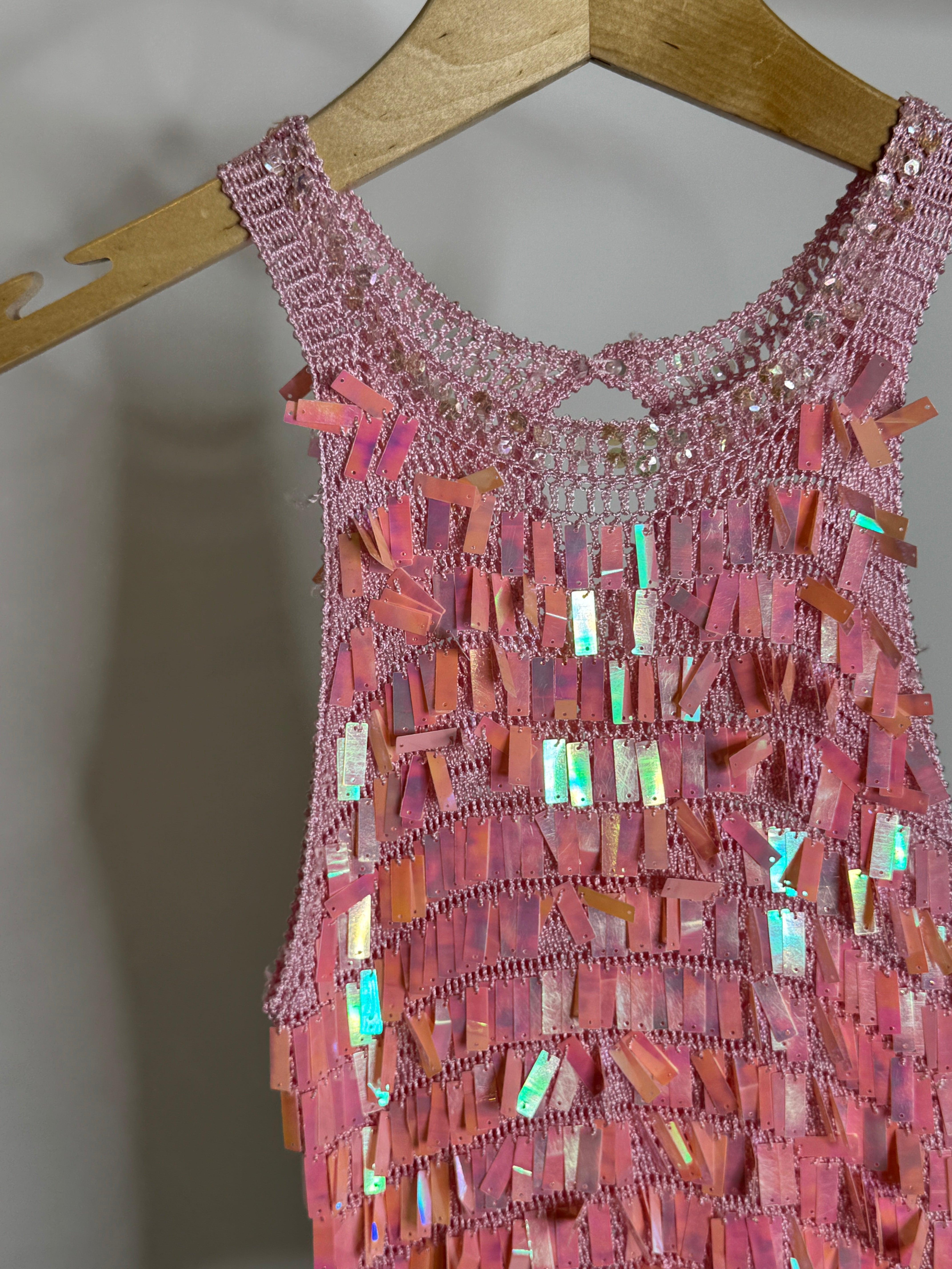 Vintage Pink Crochet Sequin Tank
